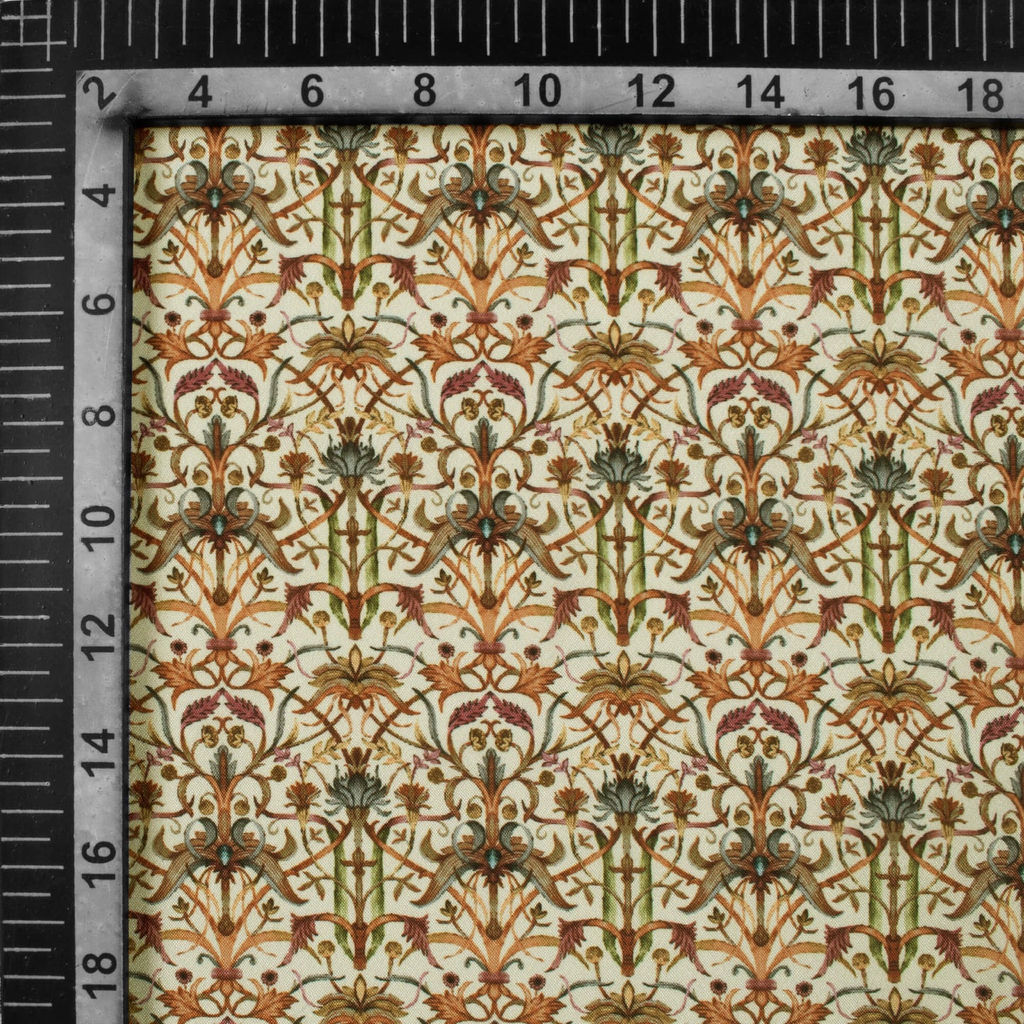 Cream And Red Traditional Pattern Digital Print Crepe Silk Fabric