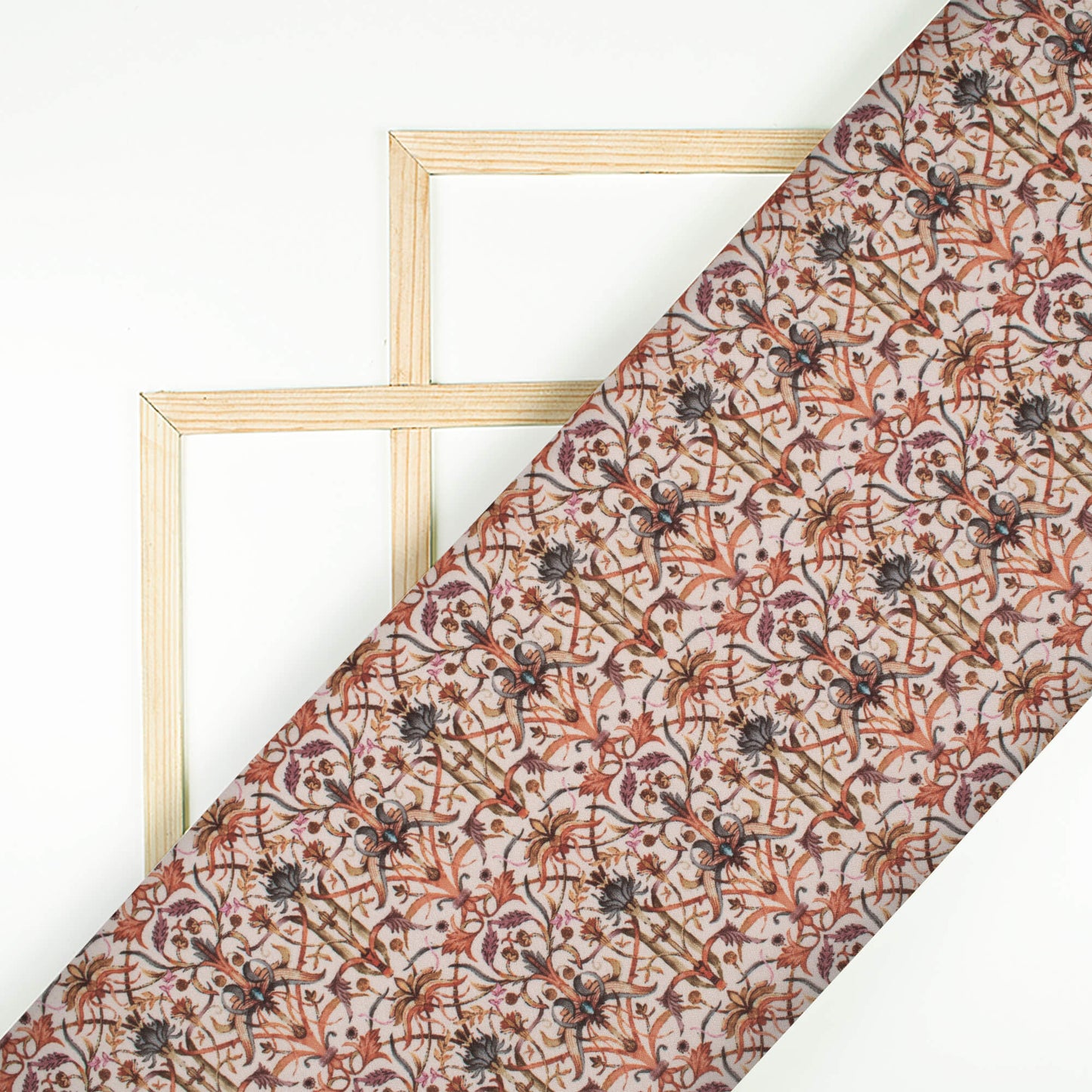Peach And Red Traditional Pattern Digital Print Crepe Silk Fabric