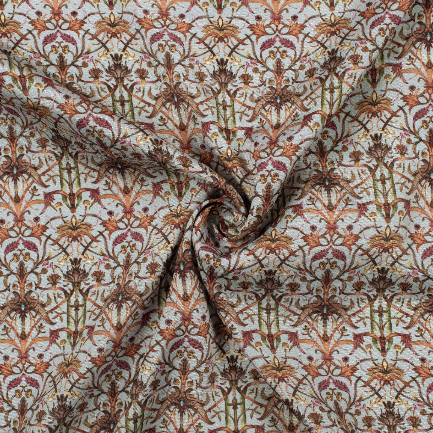 Dolphin Grey And Red Traditional Pattern Digital Print Crepe Silk Fabric
