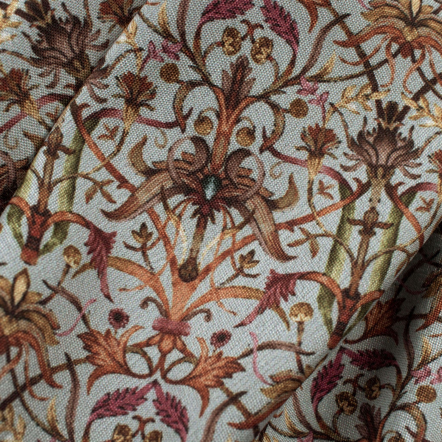 Dolphin Grey And Red Traditional Pattern Digital Print Crepe Silk Fabric