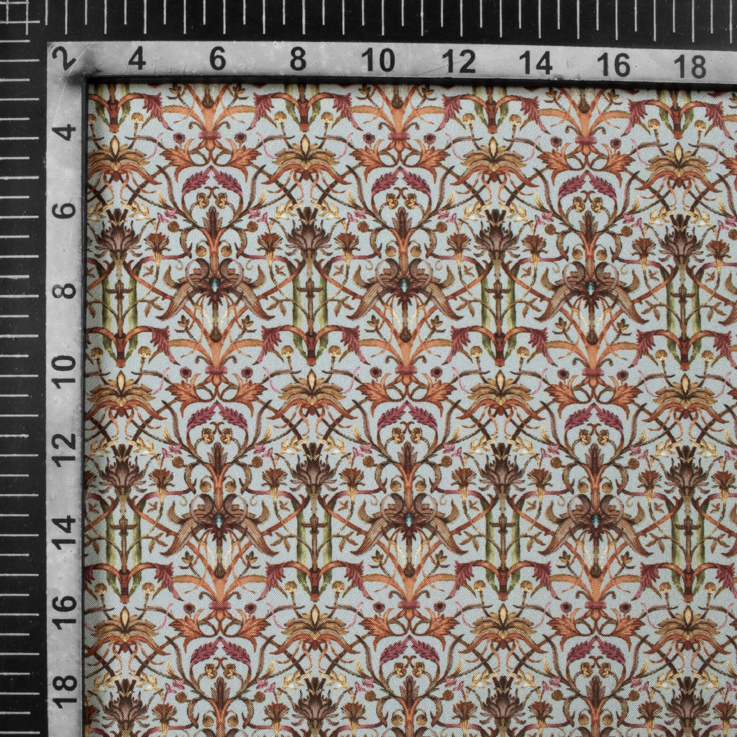 Dolphin Grey And Red Traditional Pattern Digital Print Crepe Silk Fabric