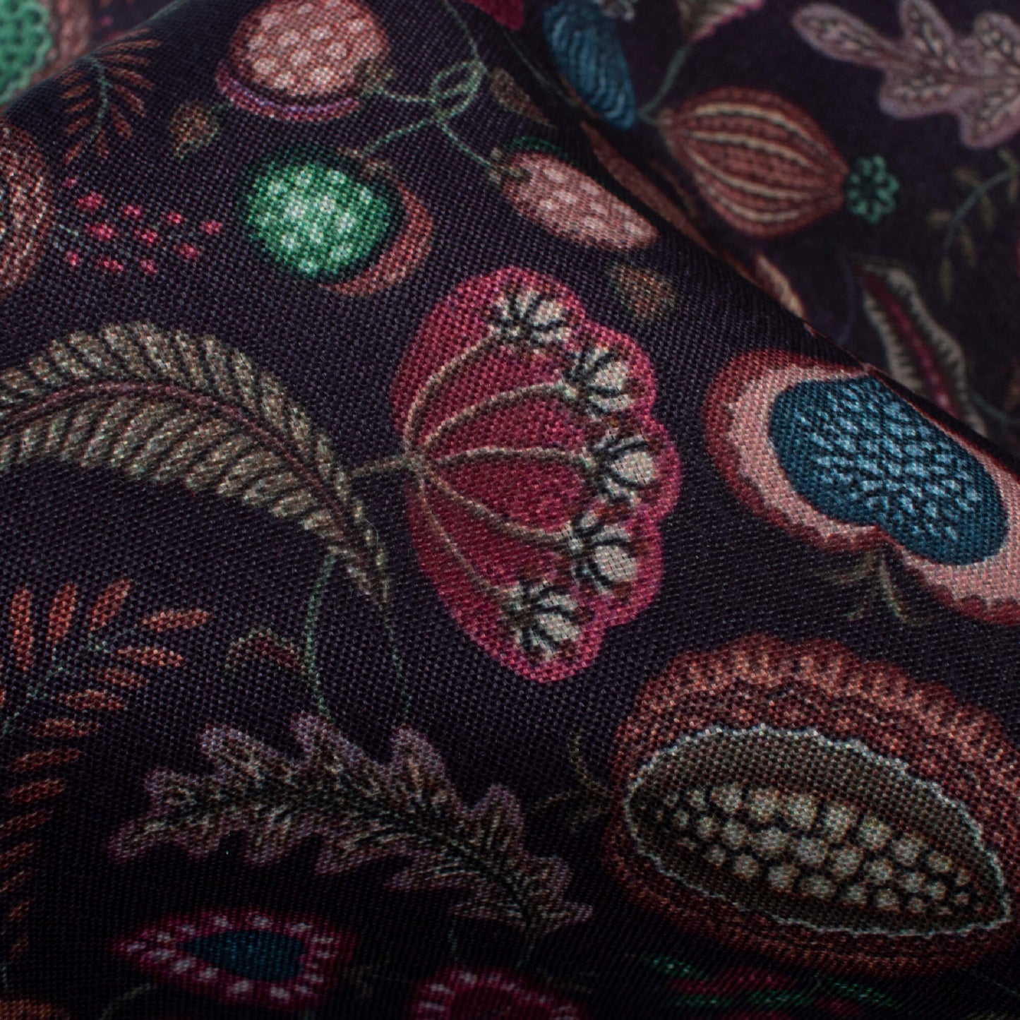 Black And Red Floral Pattern Digital Print Crepe Silk Fabric