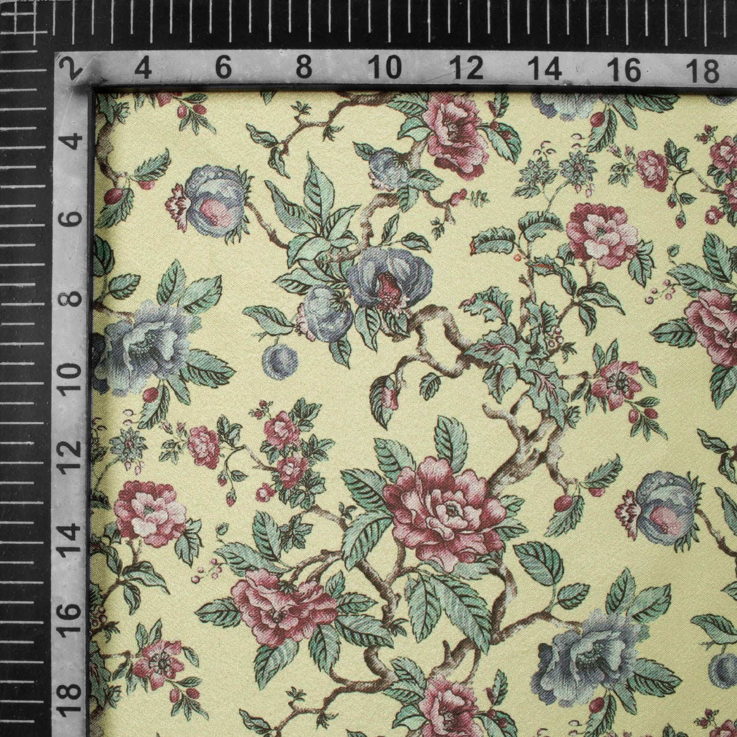 Elaichi Green And Pink Floral Pattern Digital Print Crepe Silk Fabric