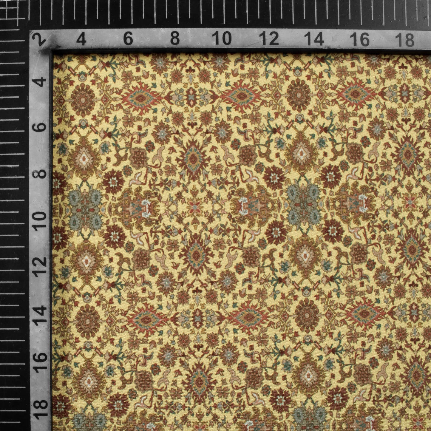 Laguna Yellow And Brown Traditional Pattern Digital Print Crepe Silk Fabric