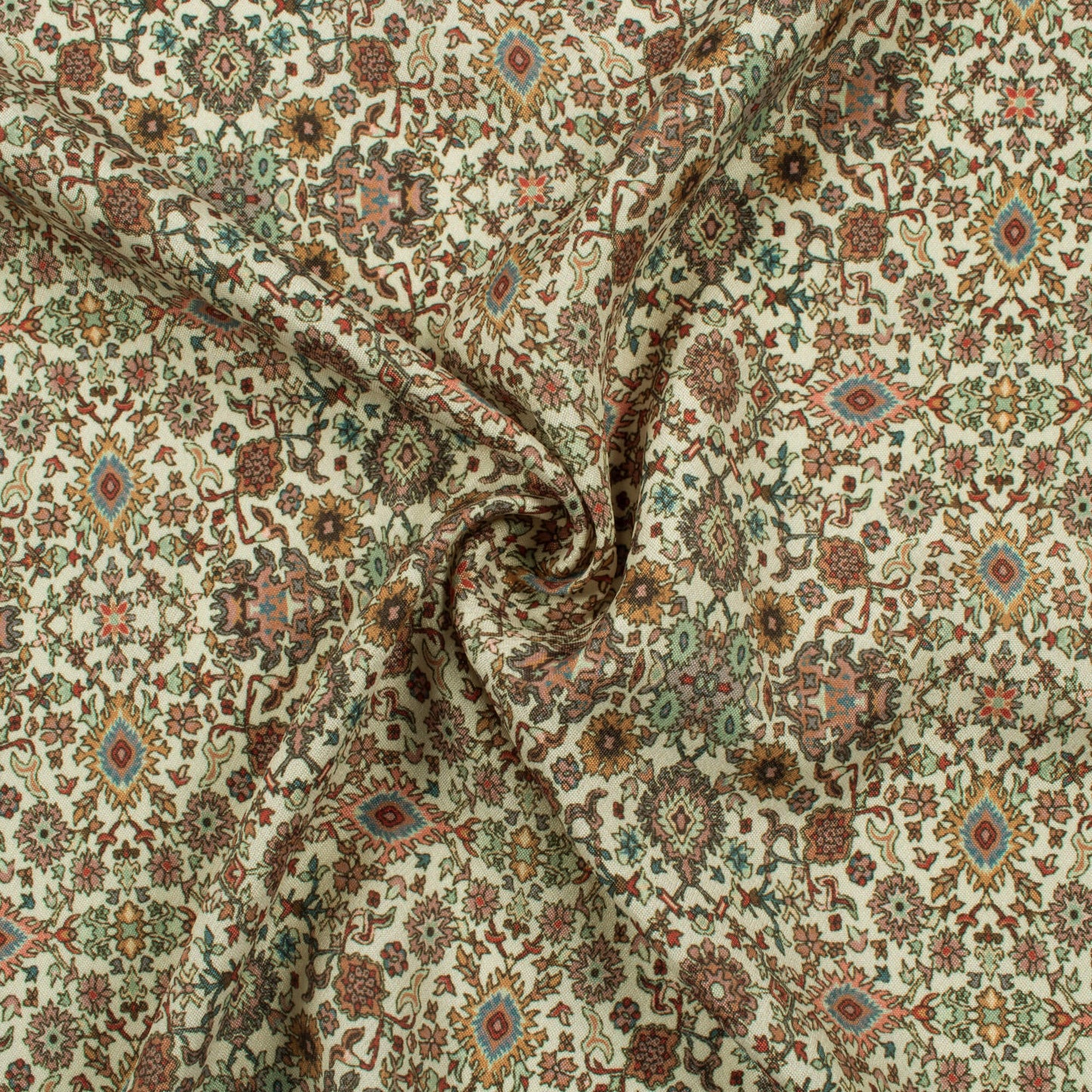 Cream And Brown Traditional Pattern Digital Print Digital Print Crepe Silk Fabric