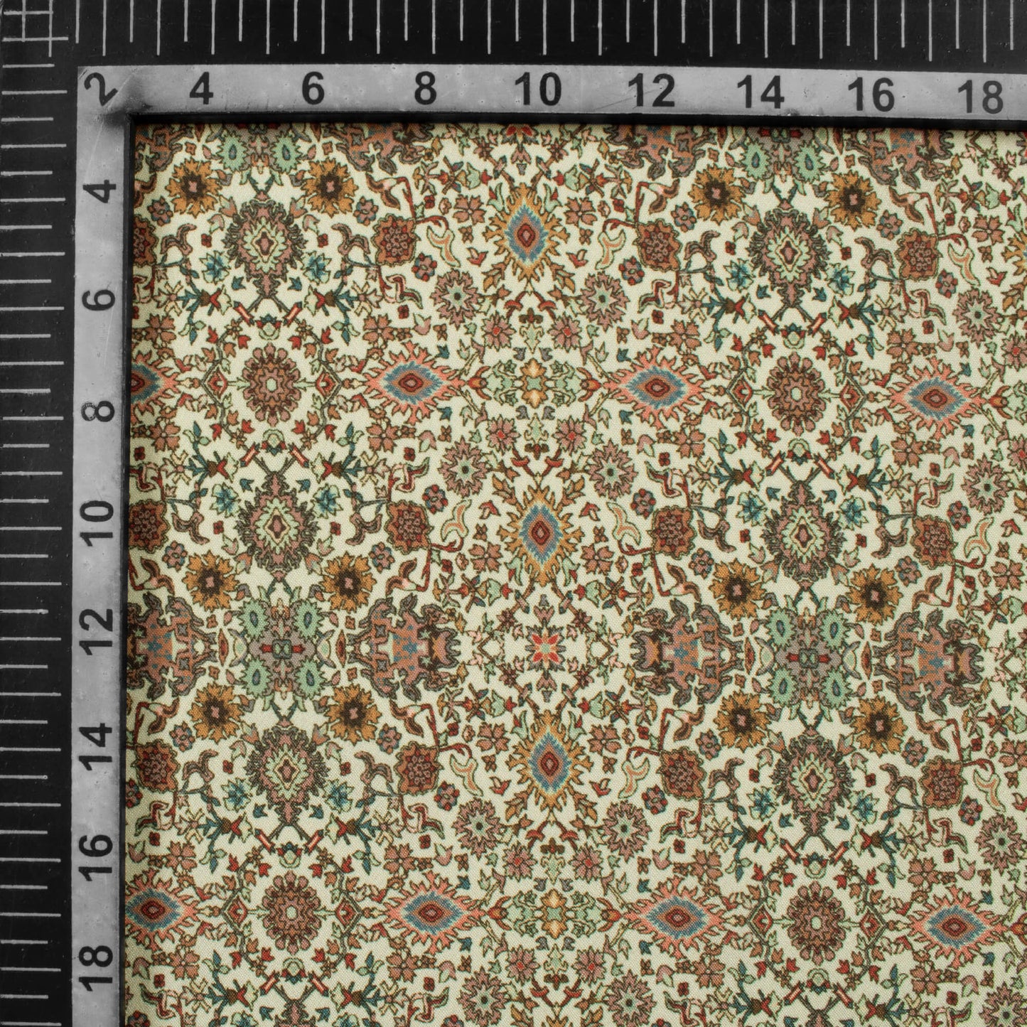 Cream And Brown Traditional Pattern Digital Print Digital Print Crepe Silk Fabric