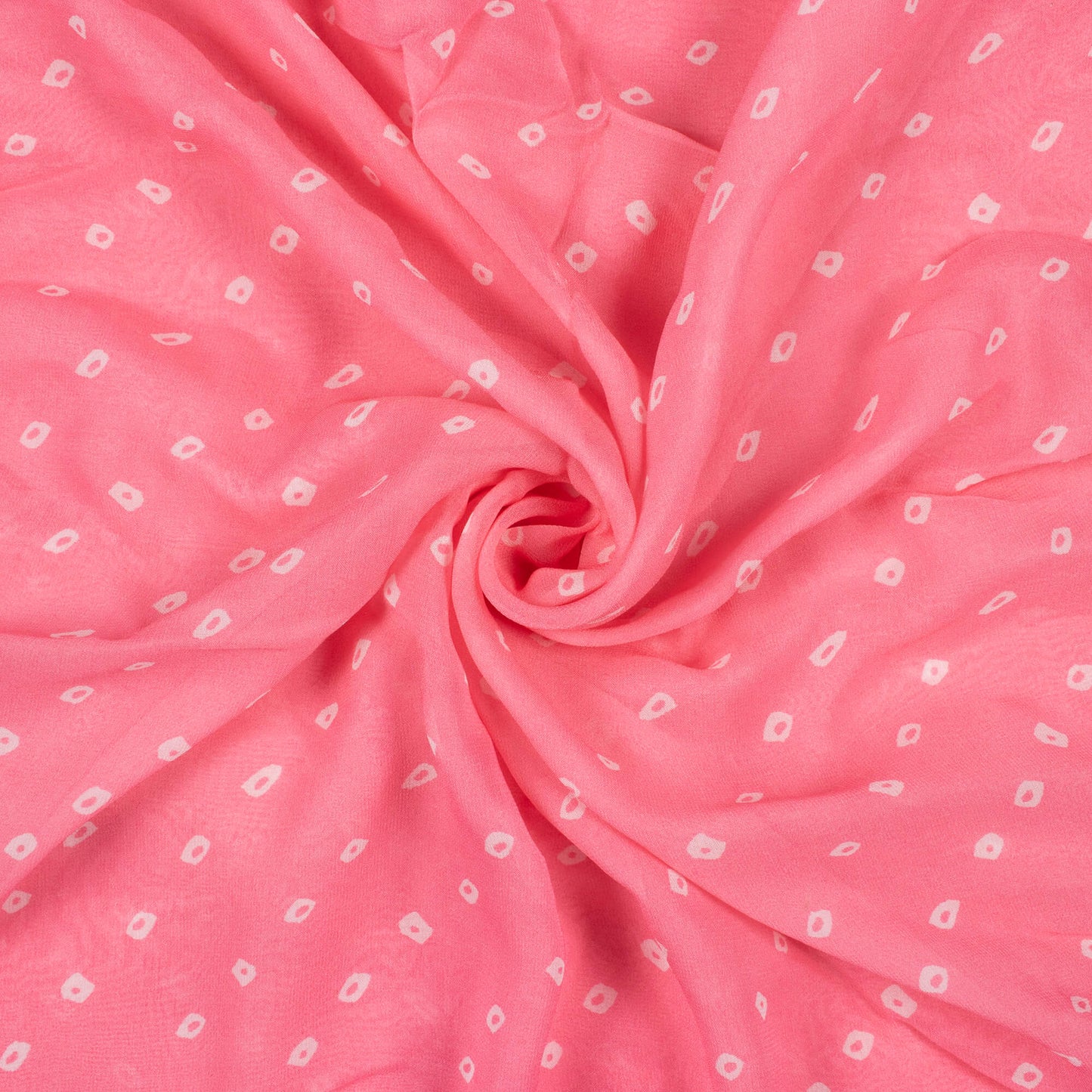 Flamingo Pink And White Bandhanii Pattern Digital Print Pure Georgette Fabric