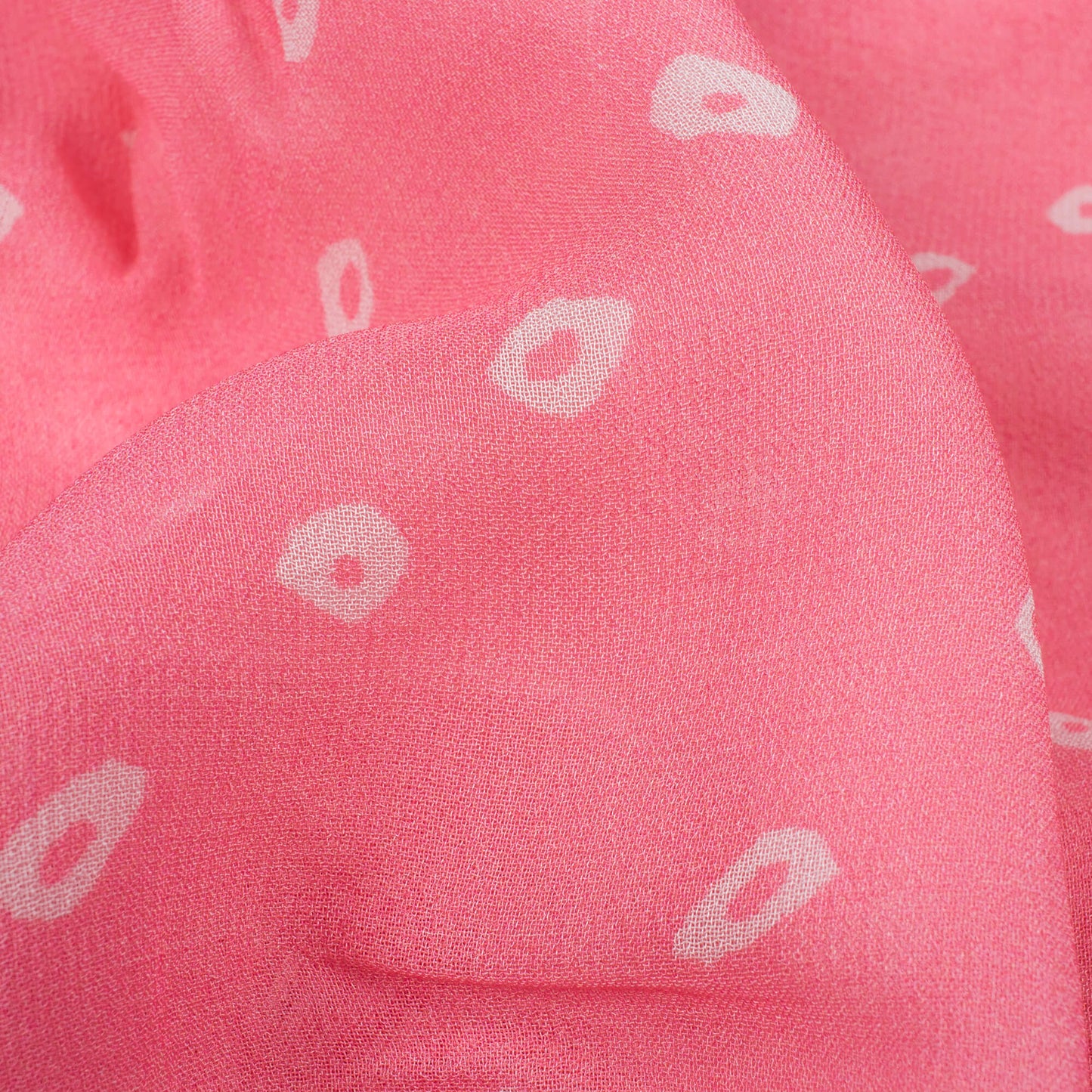 Flamingo Pink And White Bandhanii Pattern Digital Print Pure Georgette Fabric
