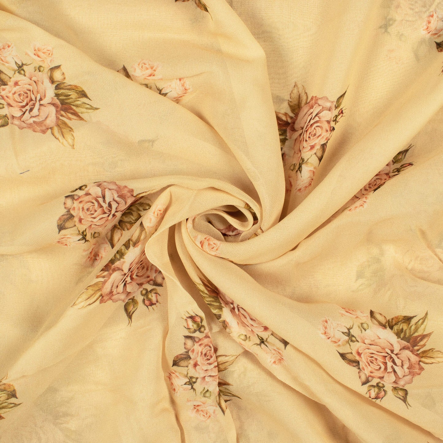 Beige And Army Green Floral Pattern Digital Print Pure Georgette Fabric