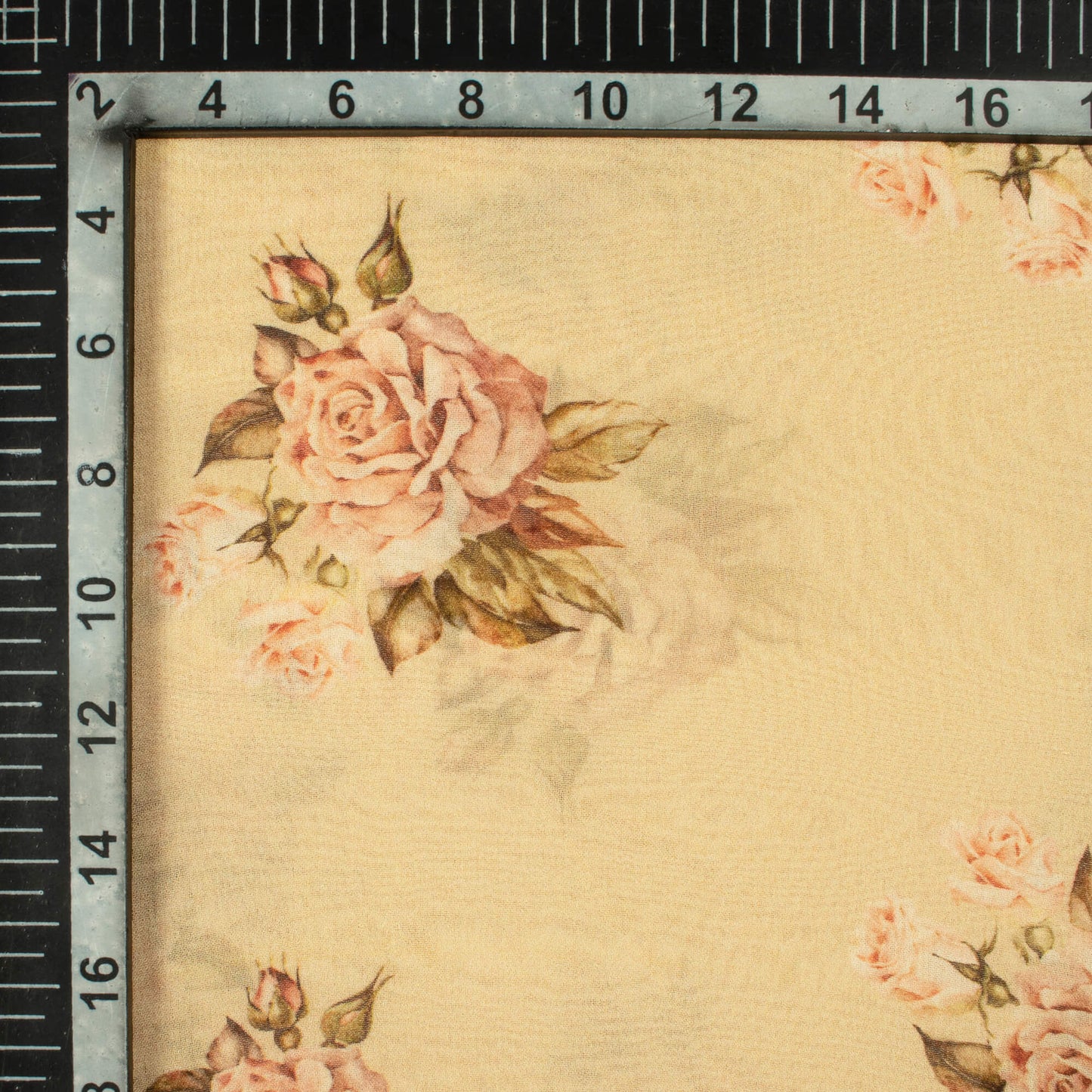 Beige And Army Green Floral Pattern Digital Print Pure Georgette Fabric
