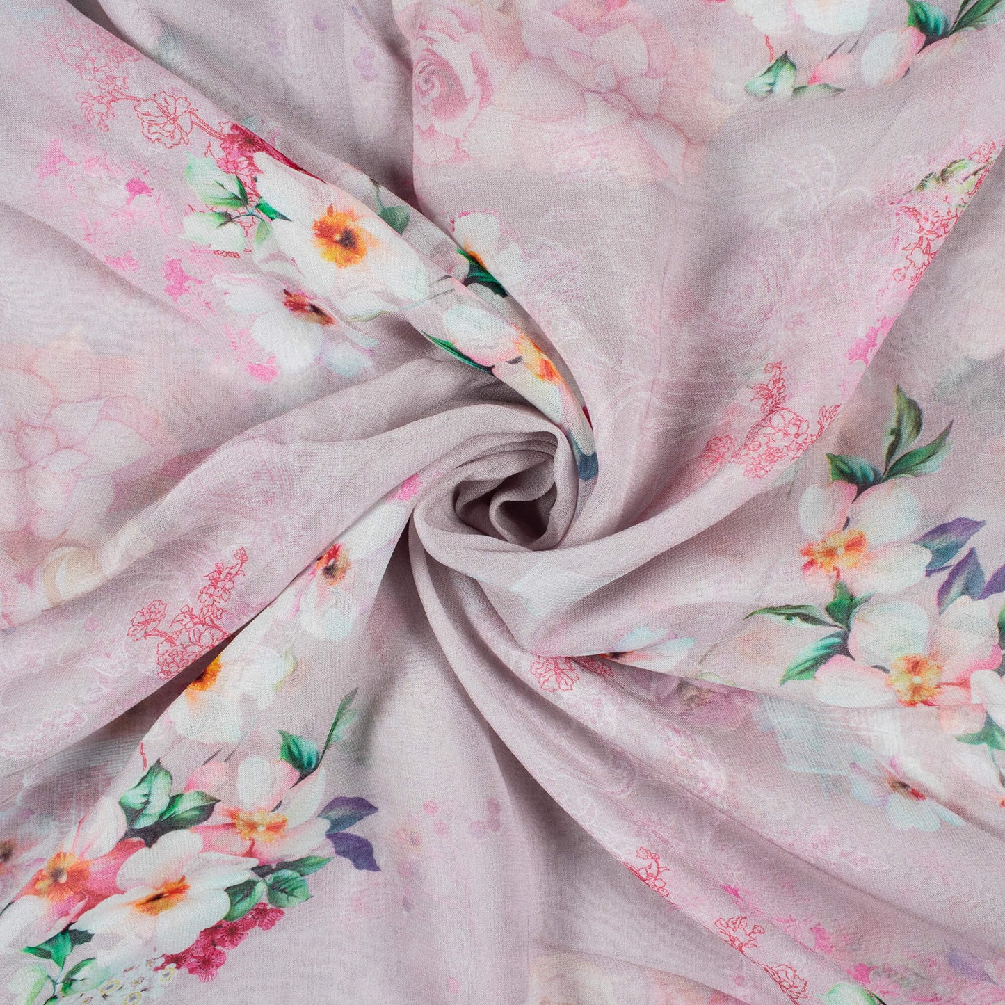 Thistle Purple And White Floral Pattern Digital Print Pure Georgette Fabric