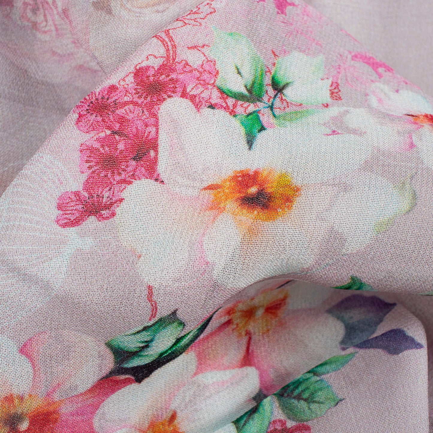Thistle Purple And White Floral Pattern Digital Print Pure Georgette Fabric