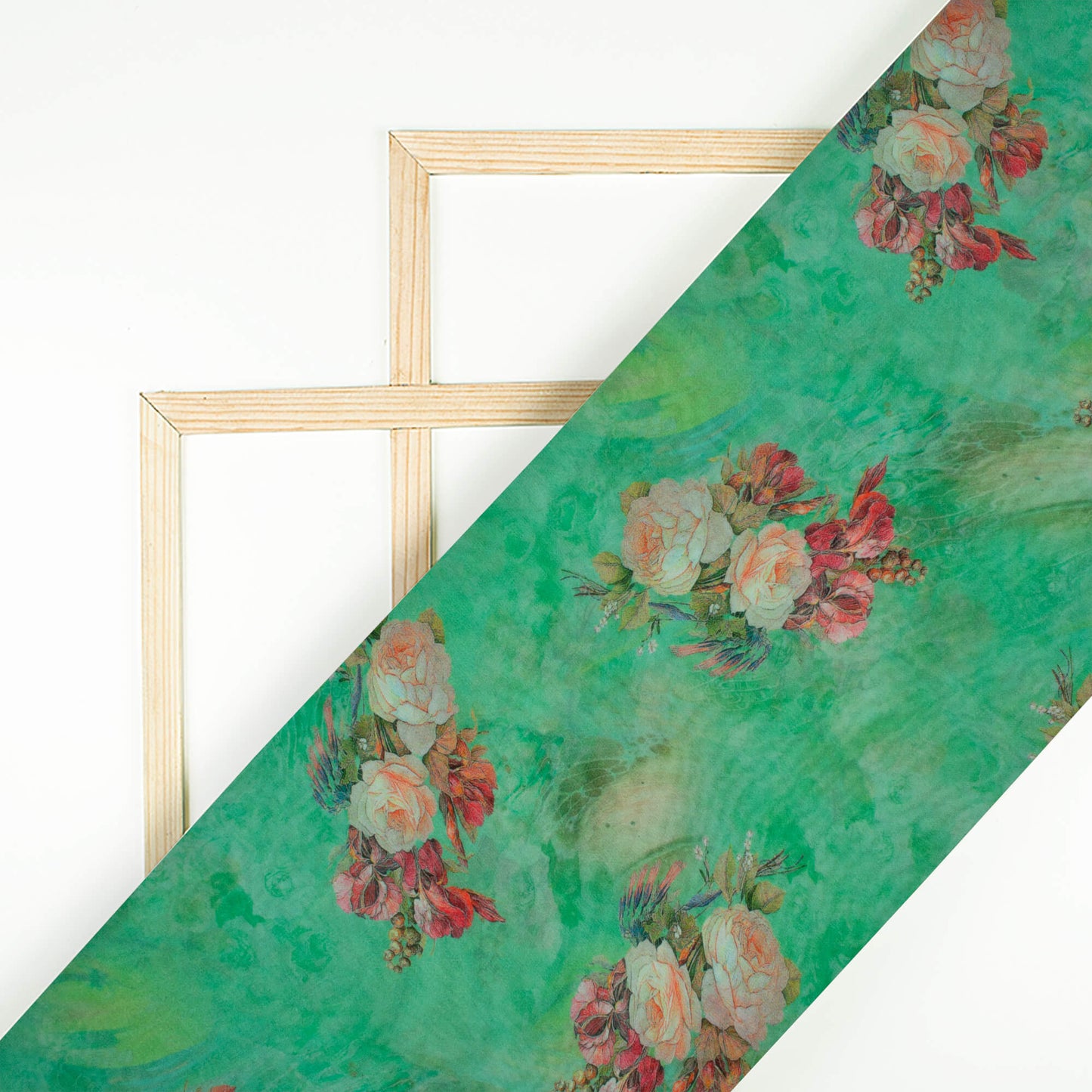 Jungle Green And Pink Floral Pattern Digital Print Pure Georgette Fabric