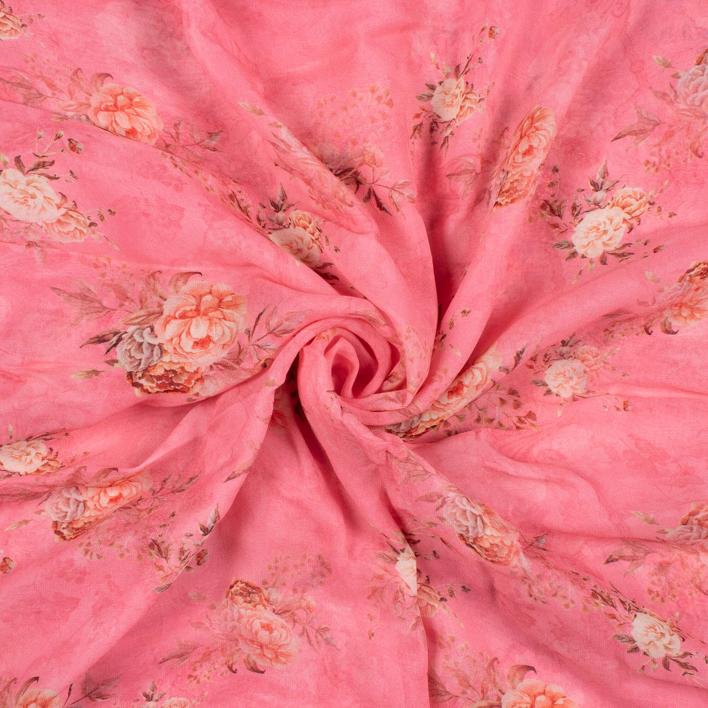 Flamingo Pink And Cream Floral Pattern Digital Print Pure Georgette Fabric