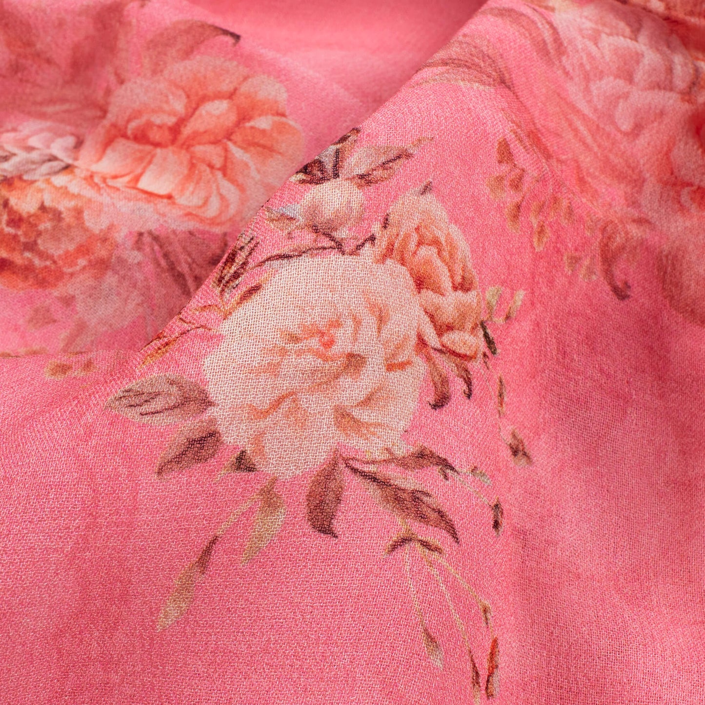 Flamingo Pink And Cream Floral Pattern Digital Print Pure Georgette Fabric