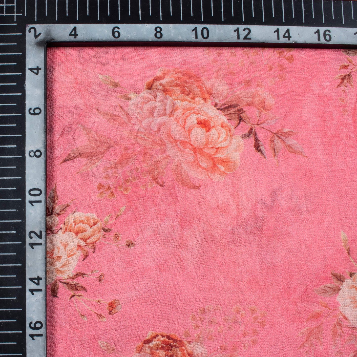 Flamingo Pink And Cream Floral Pattern Digital Print Pure Georgette Fabric