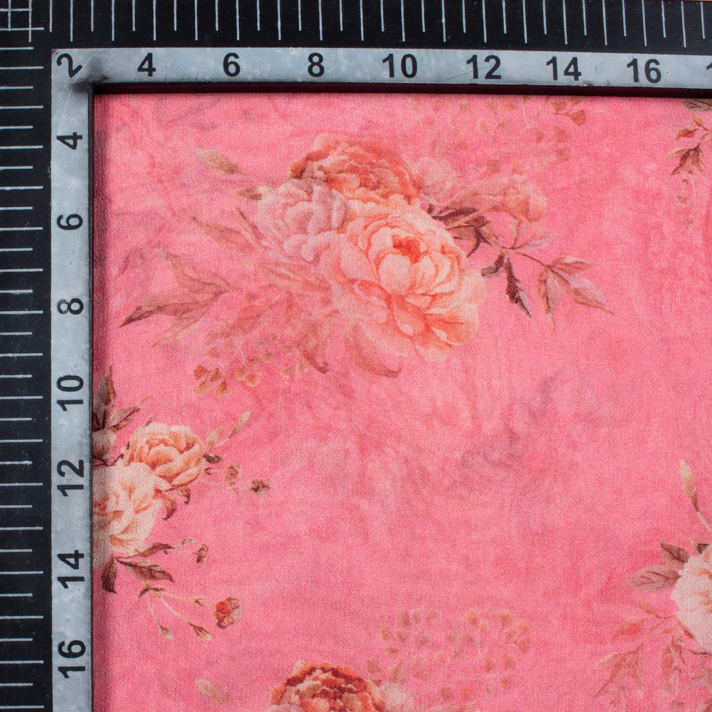 Flamingo Pink And Cream Floral Pattern Digital Print Pure Georgette Fabric