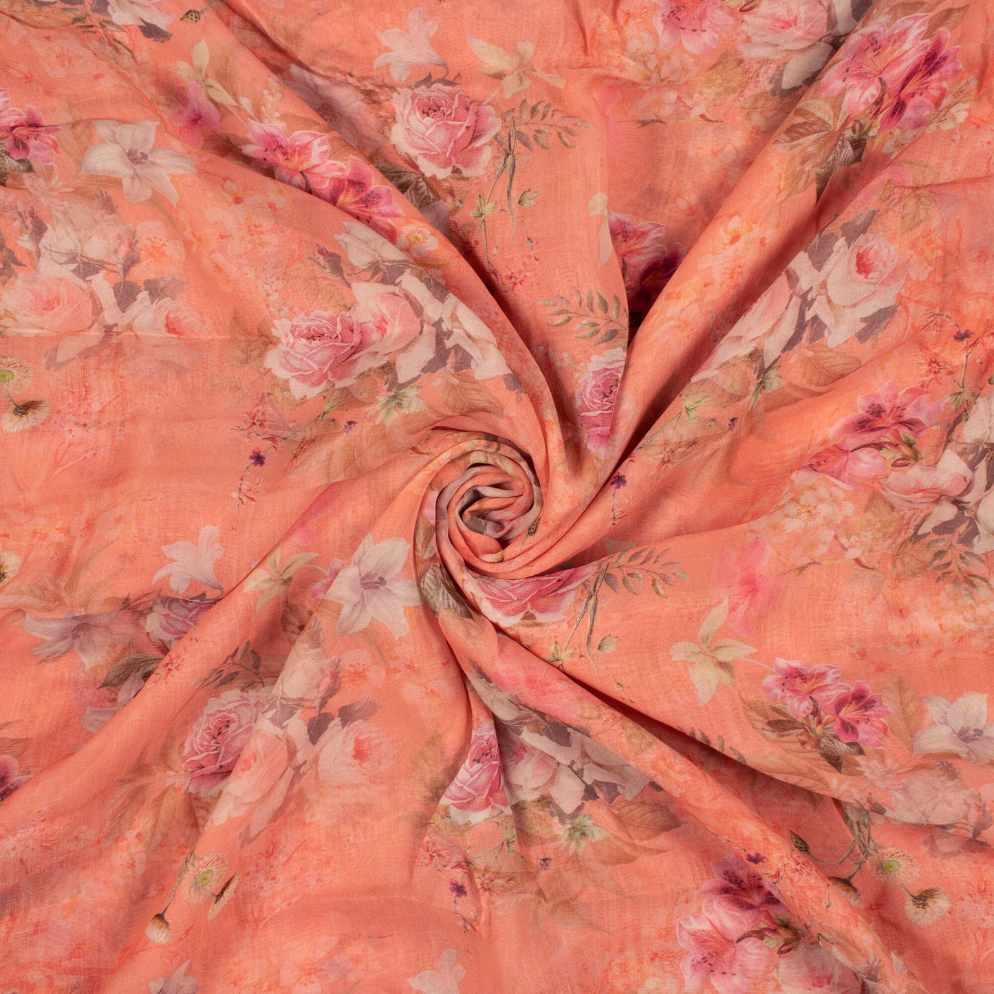 Salmon Orange And Pink Floral Pattern Digital Print Pure Georgette Fabric