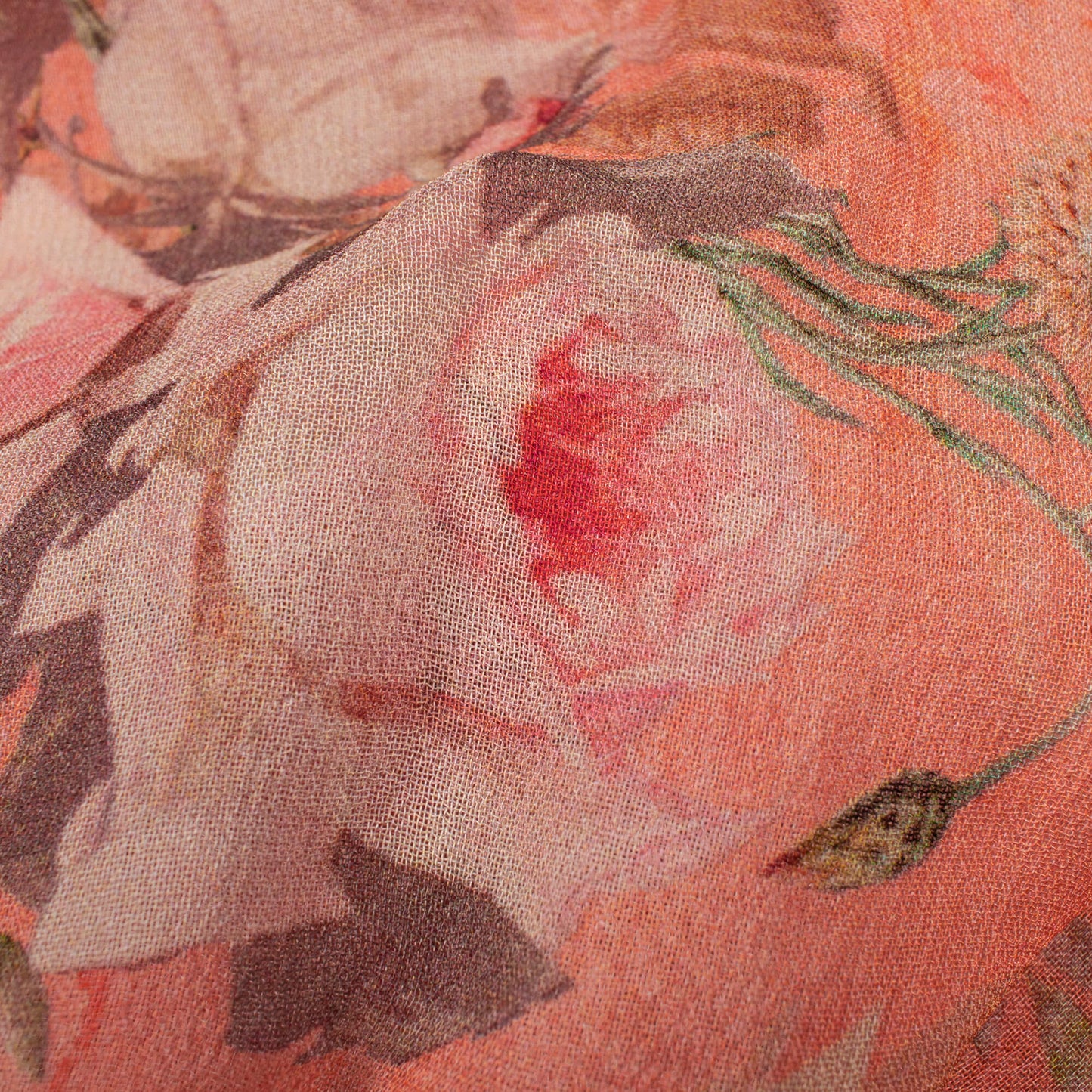 Salmon Orange And Pink Floral Pattern Digital Print Pure Georgette Fabric