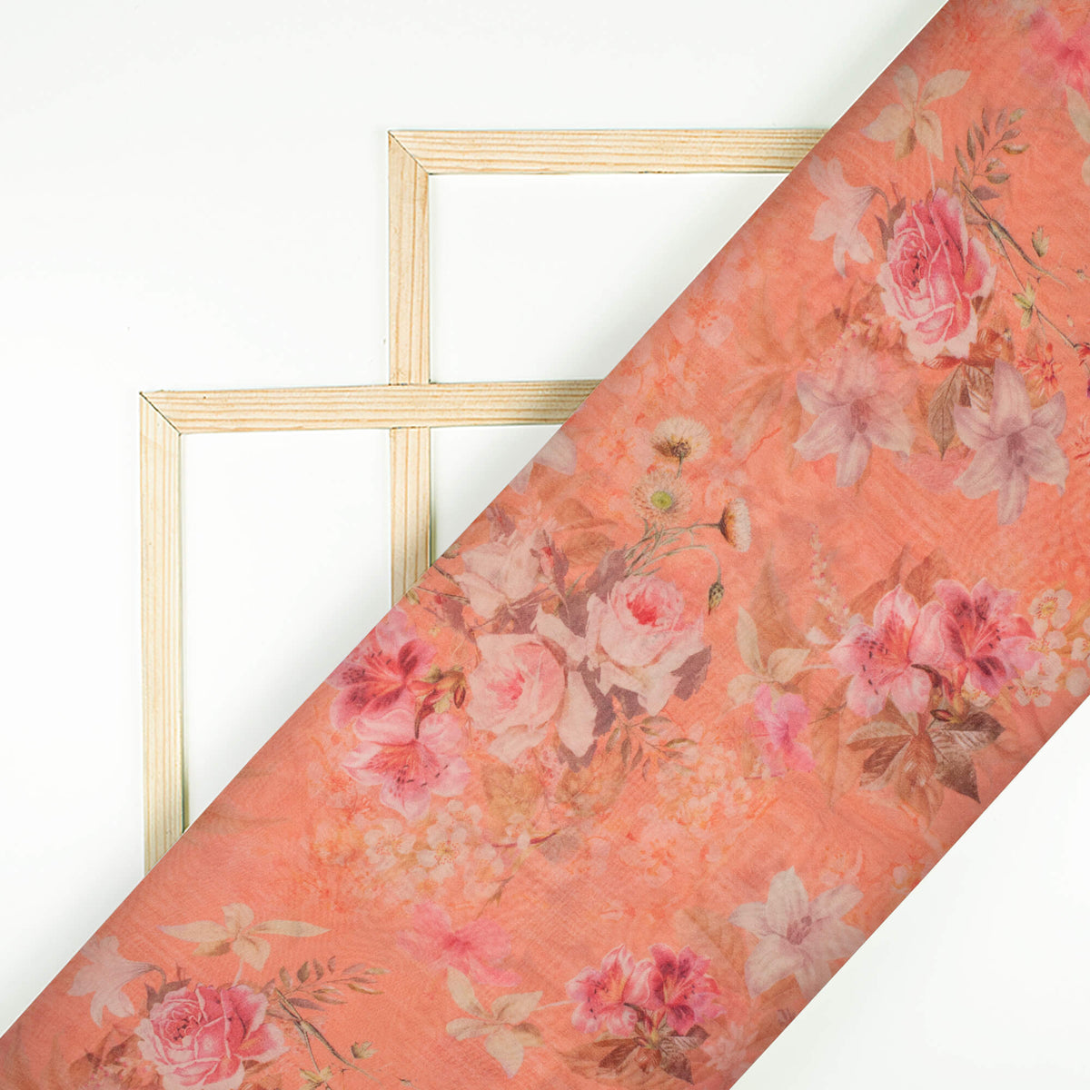Salmon Orange And Pink Floral Pattern Digital Print Pure Georgette Fabric