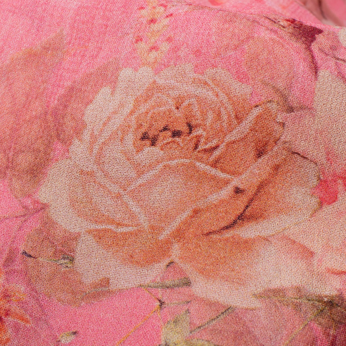 Flamingo Pink And Off White Floral Pattern Digital Print Pure Georgette Fabric