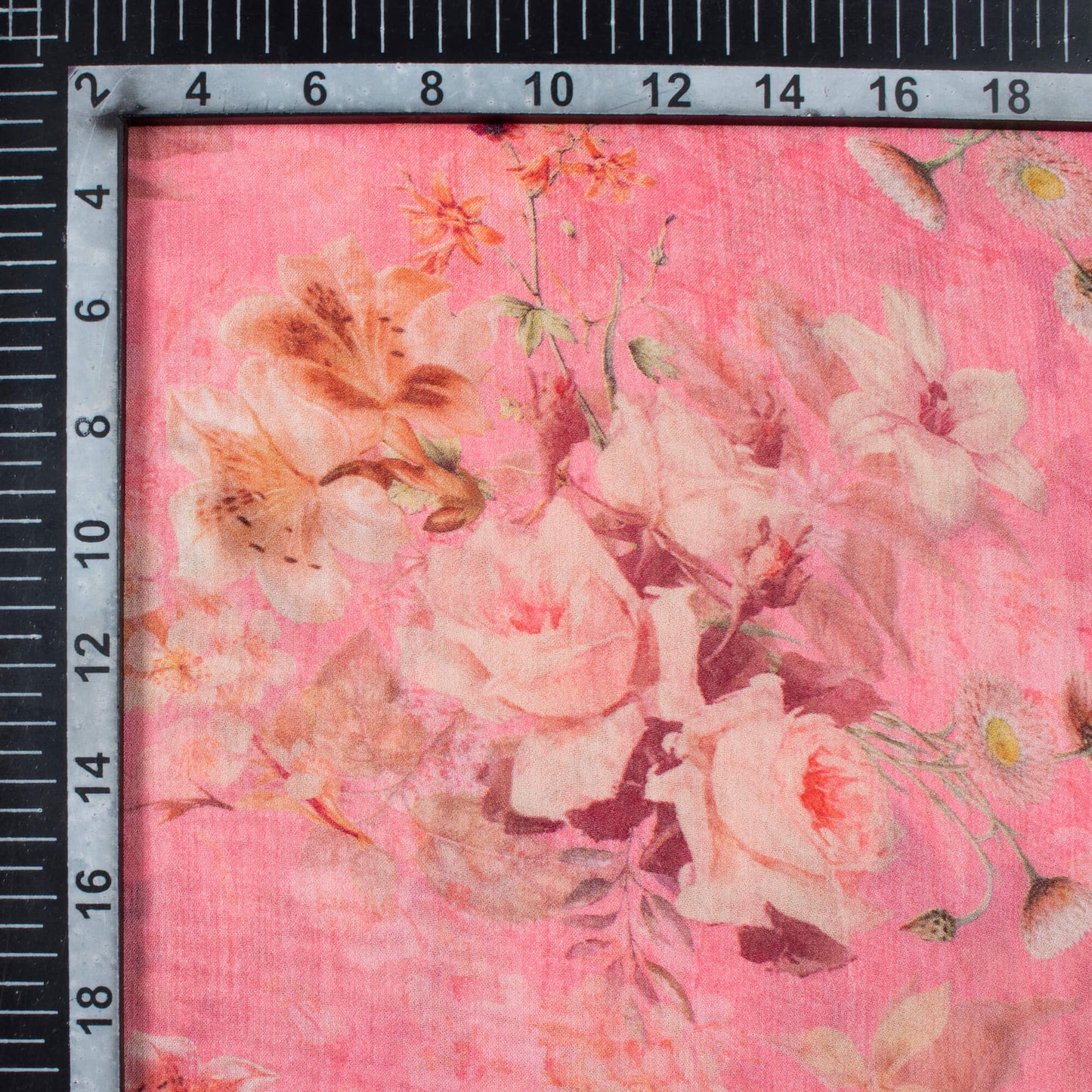 Flamingo Pink And Off White Floral Pattern Digital Print Pure Georgette Fabric