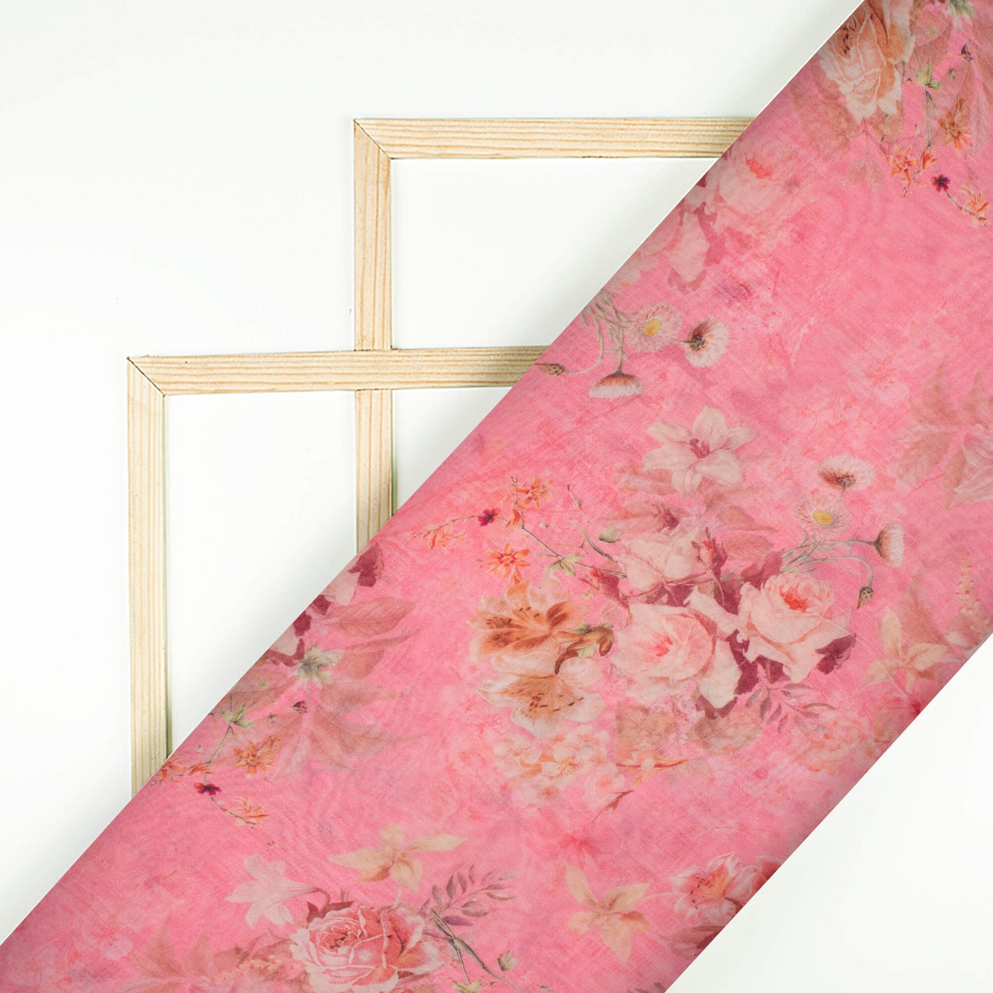 Flamingo Pink And Off White Floral Pattern Digital Print Pure Georgette Fabric