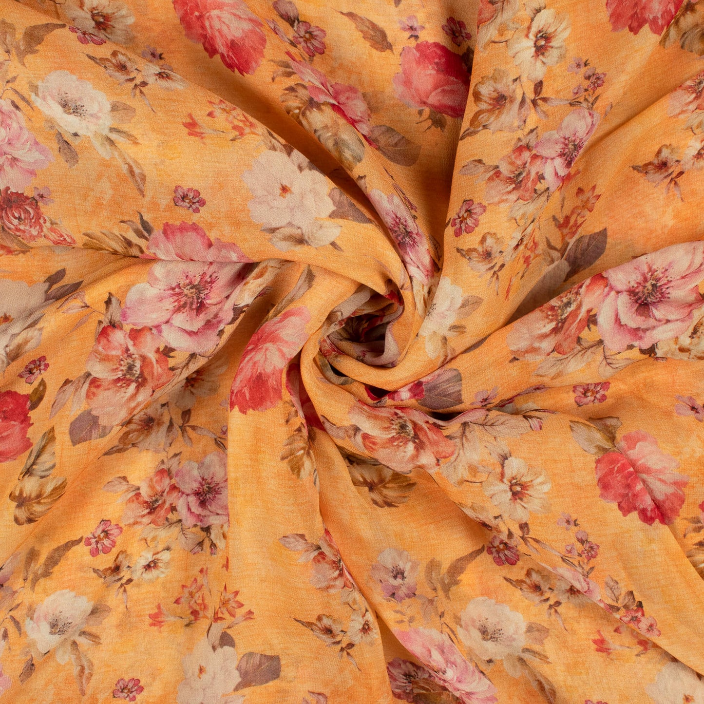 Pale Orange And Pink Floral Pattern Digital Print Pure Georgette Fabric