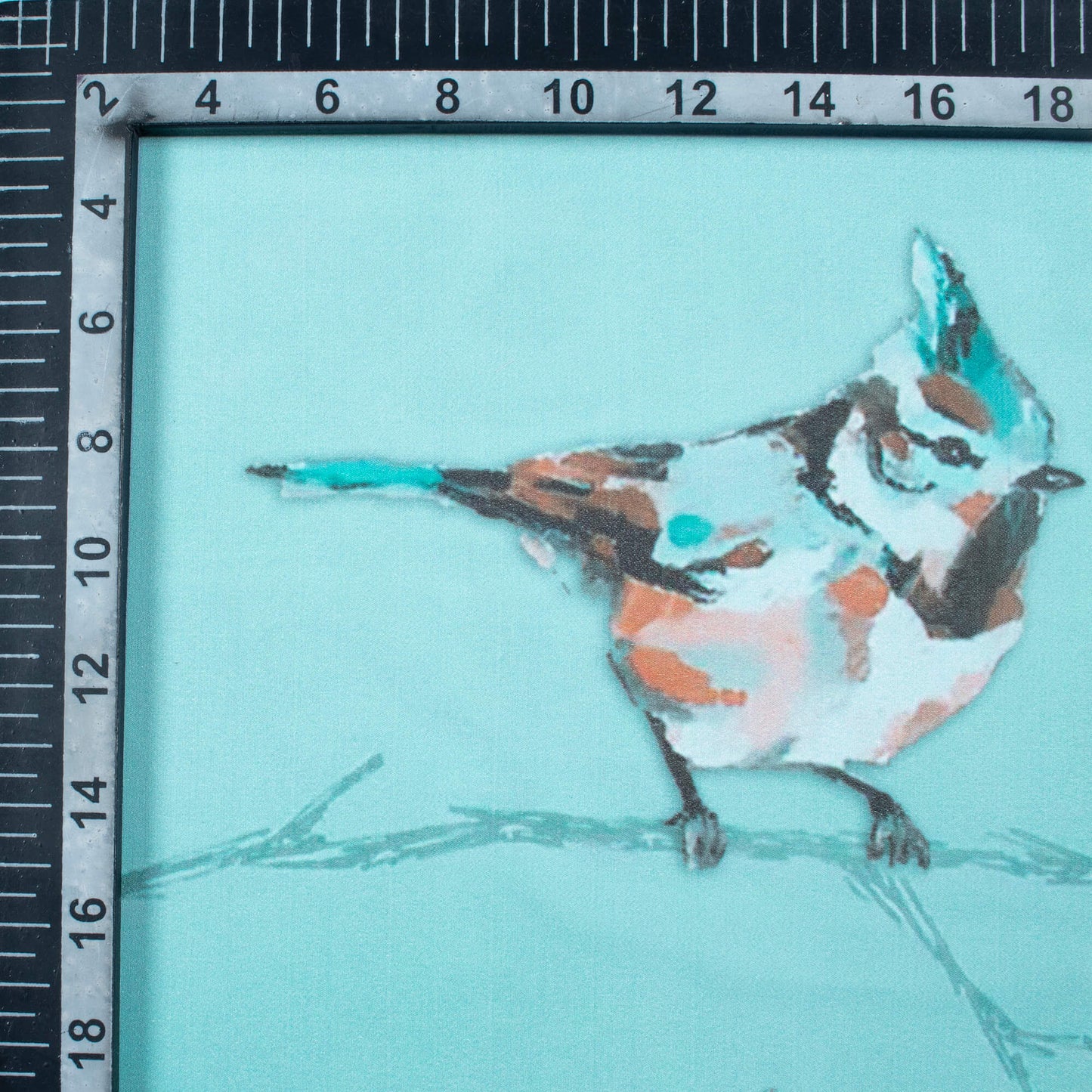 Cadet Blue And Cider Orange Bird Pattern Digital Print Georgette Fabric