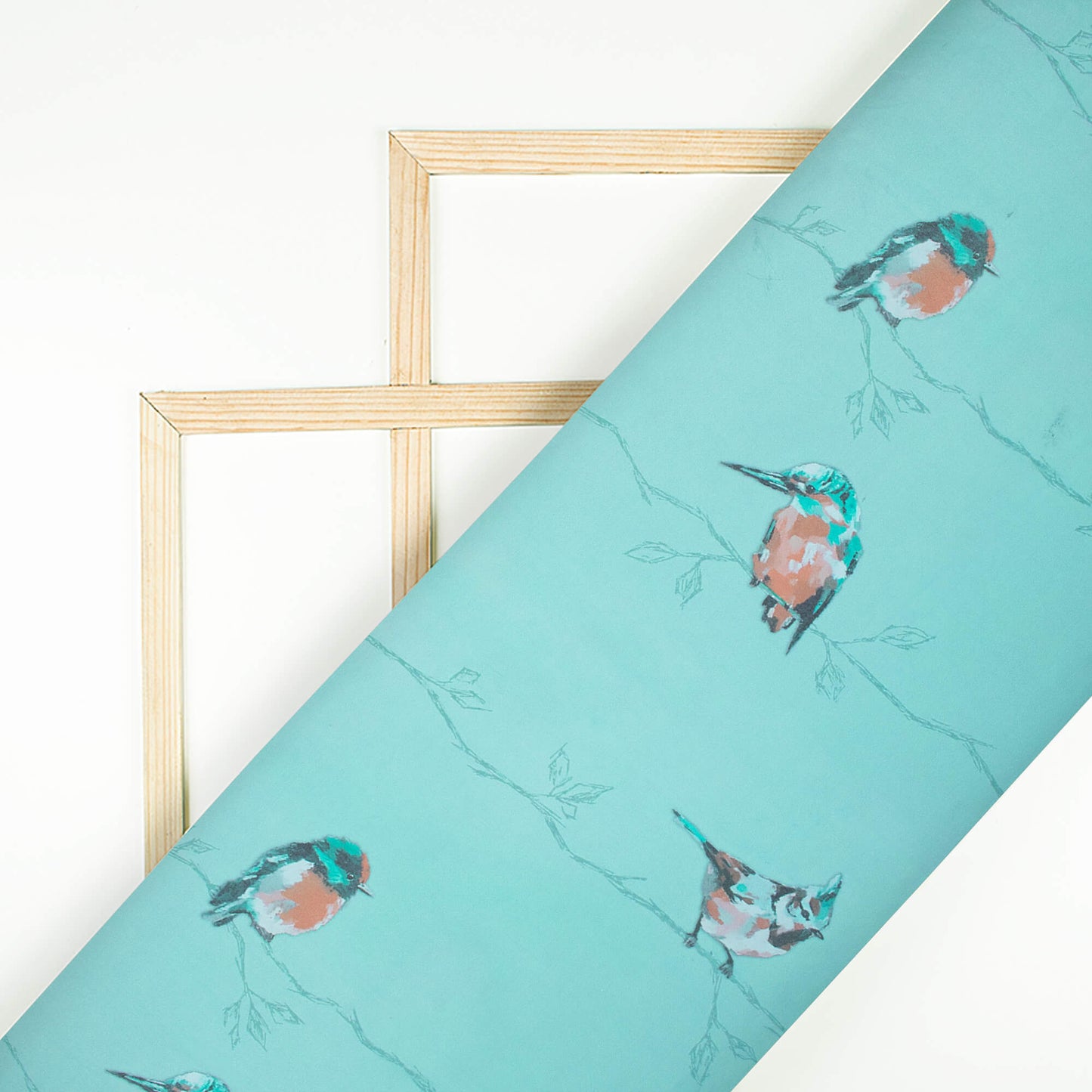 Cadet Blue And Cider Orange Bird Pattern Digital Print Georgette Fabric