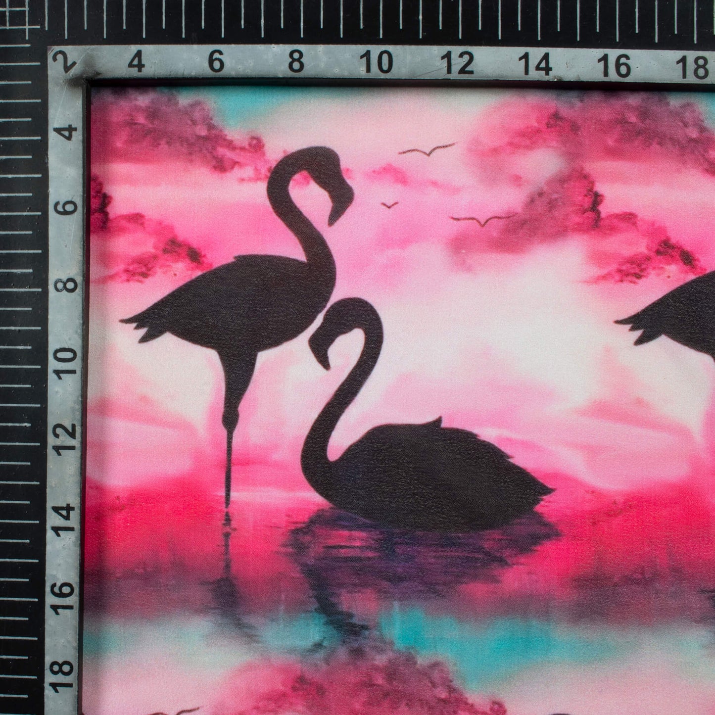 Fandango Pink And Black Bird Pattern Digital Print Georgette Fabric