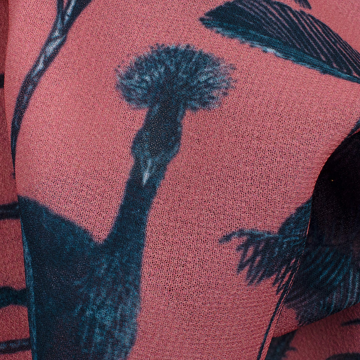 Coral Peach And Slate Grey Bird Pattern Digital Print Georgette Fabric