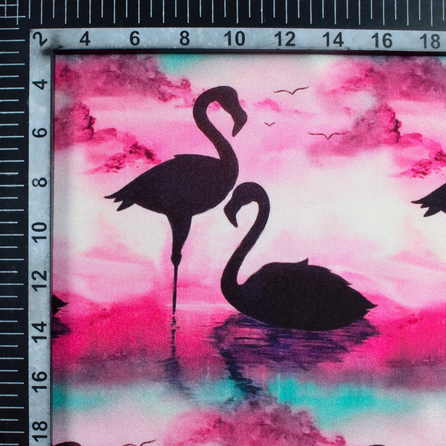 Fandango Pink And Black Bird Pattern Digital Print Japan Satin Fabric