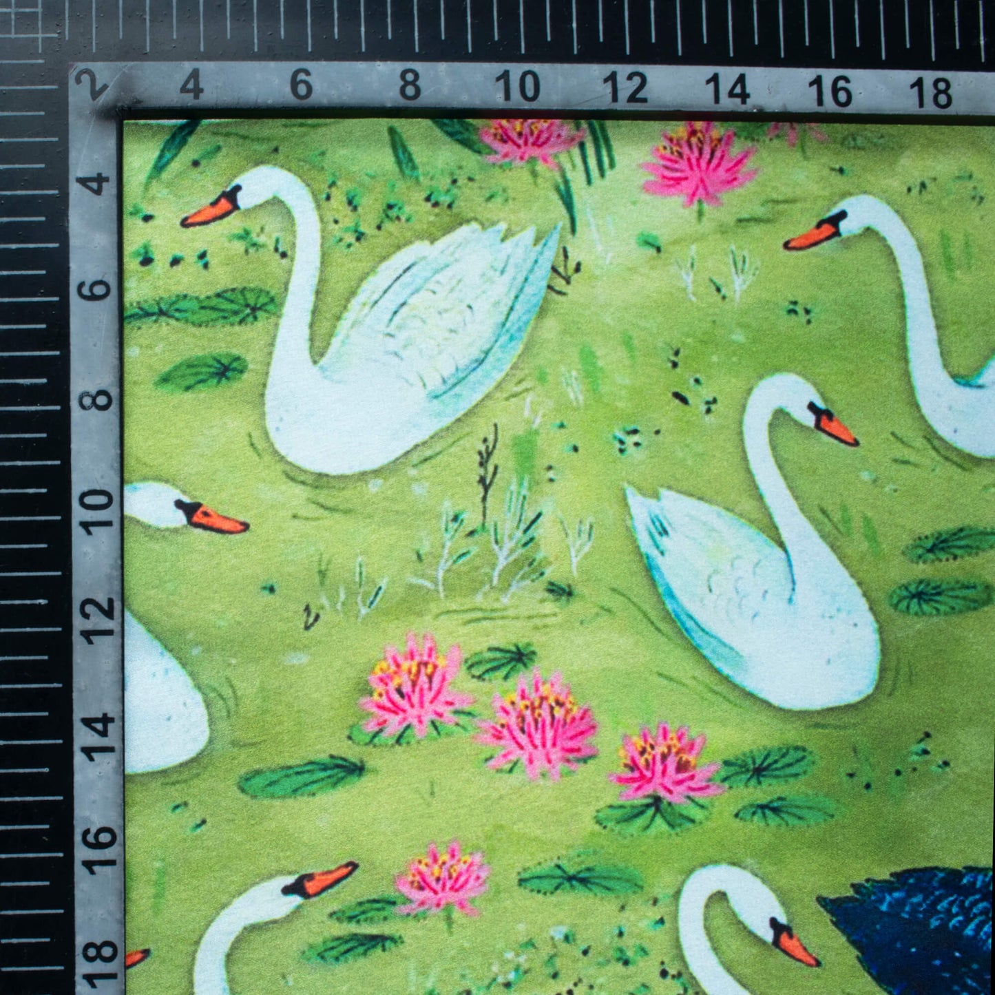 Grass Green And White Bird Pattern Digital Print Japan Satin Fabric