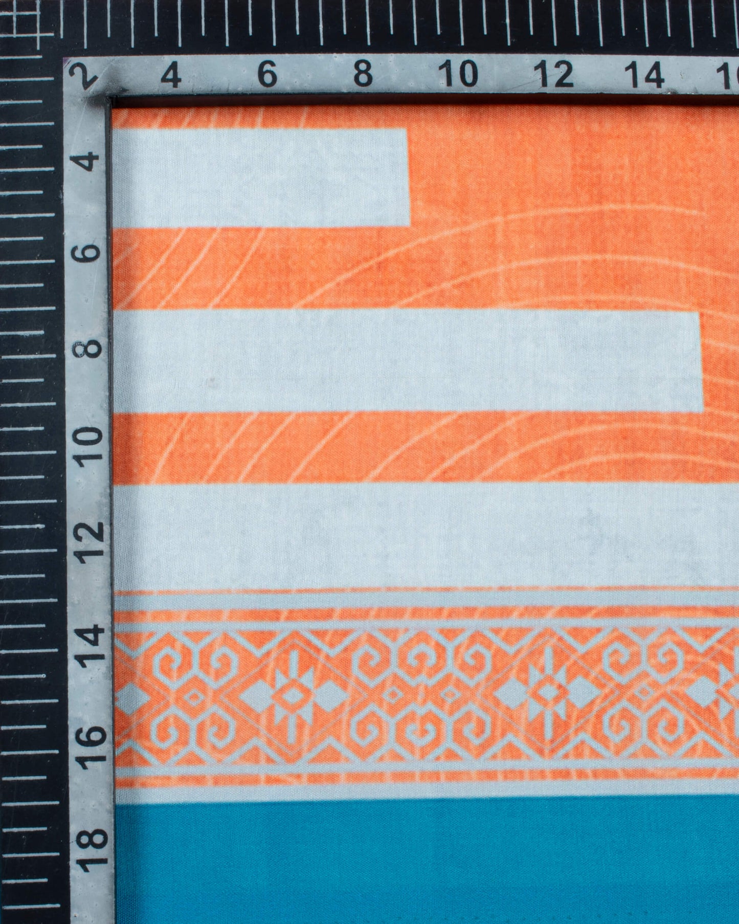 Sea Blue And Royal Orange Geometric Pattern Digital Print Poly Voile Dupatta With Tassels