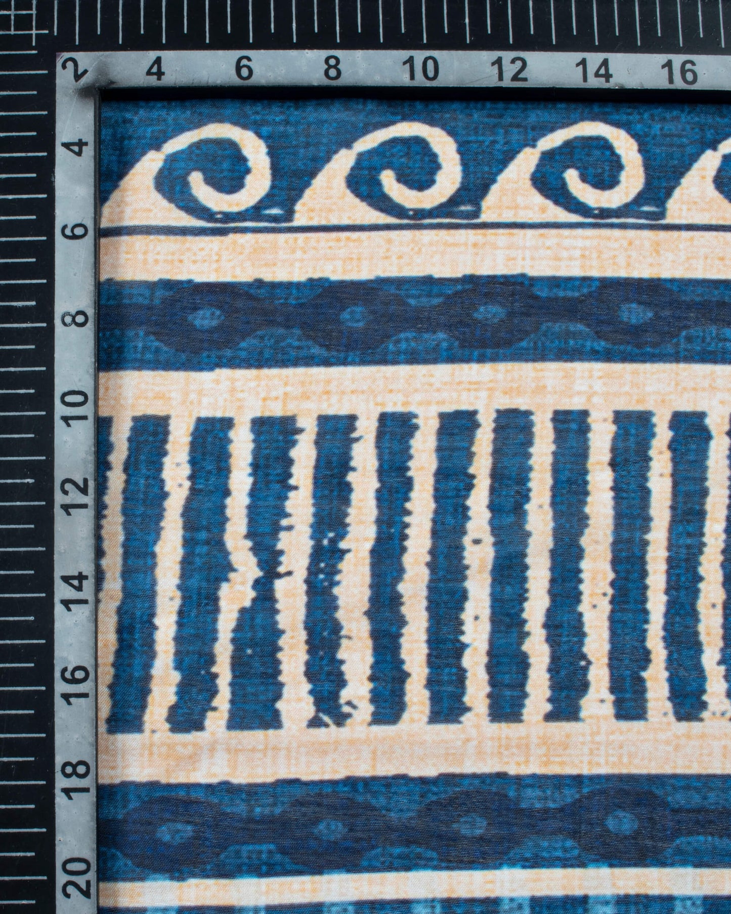 Blue And Beige Stripes Pattern Digital Print Poly Voile Dupatta With Tassels
