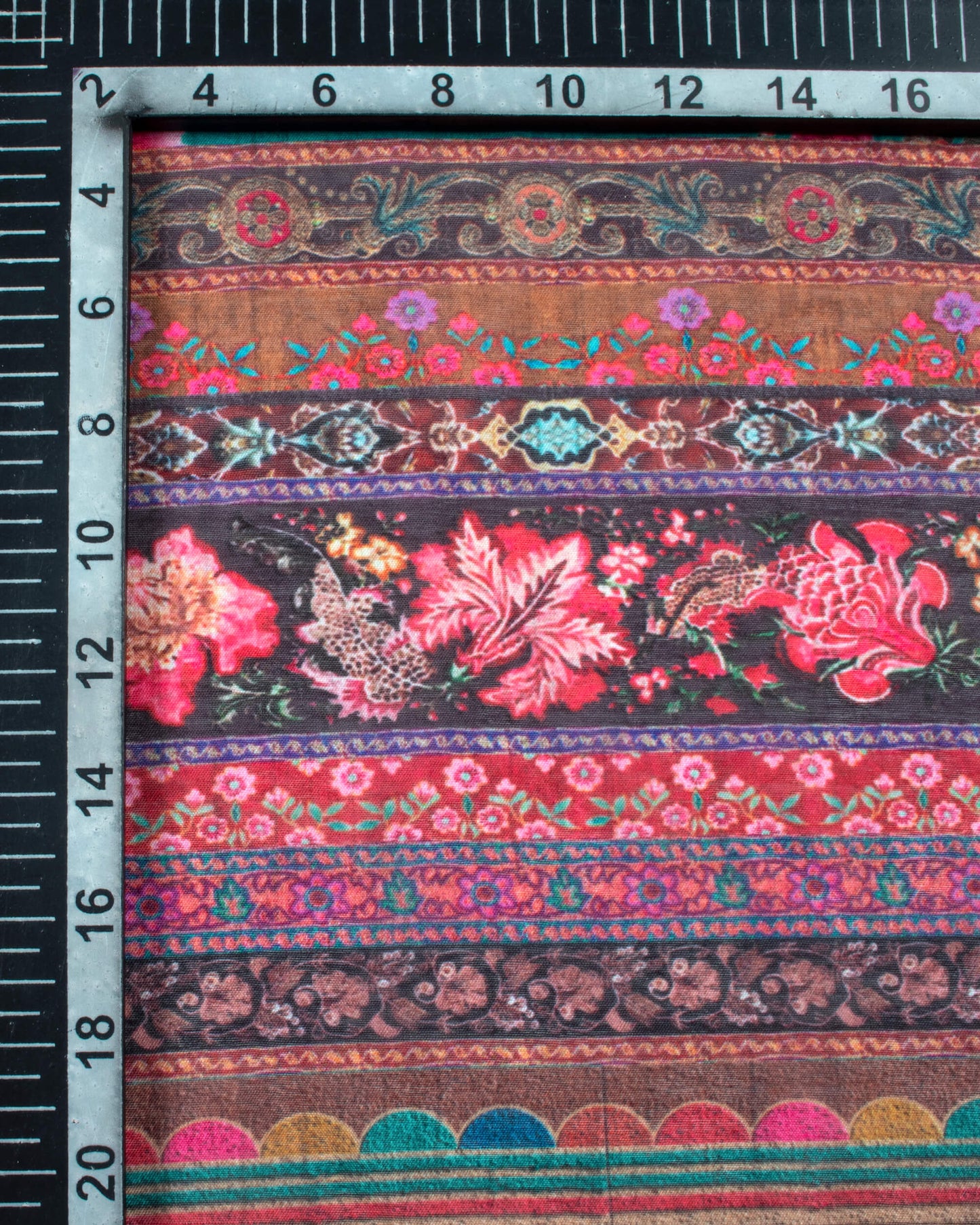 Teal Green And Brick Red Floral Pattern Digital Print Poly Voile Dupatta With Tassels