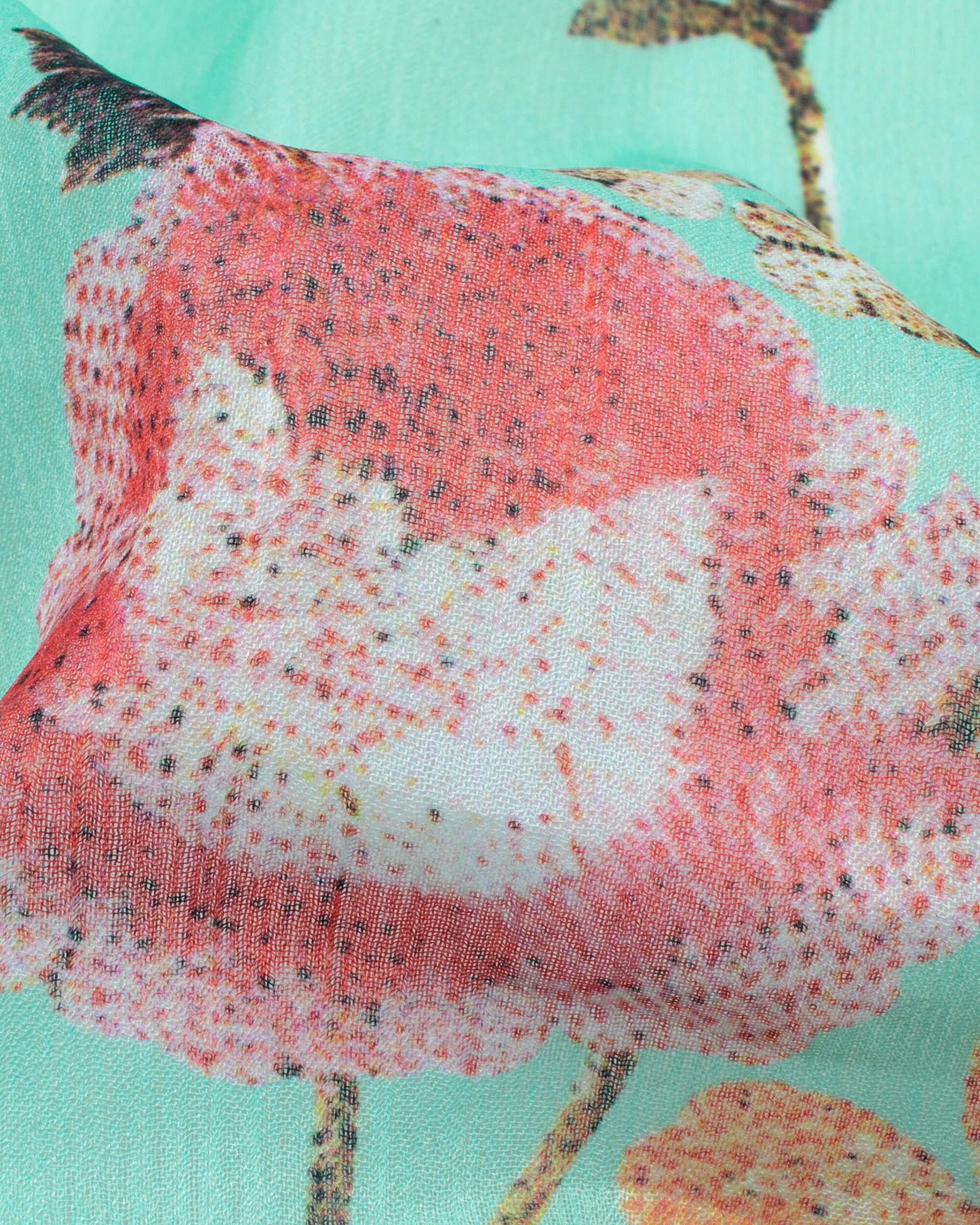 Turquoise And Pink Floral Pattern Digital Print Chiffon Dupatta With Tassels
