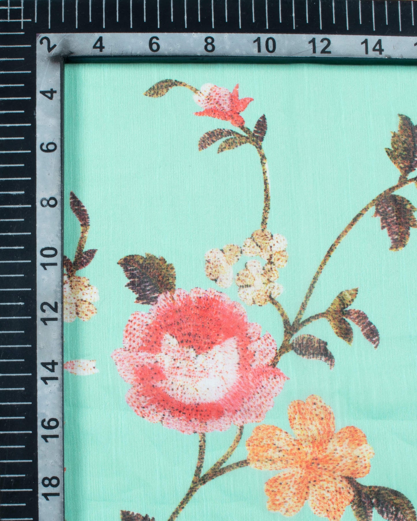 Turquoise And Pink Floral Pattern Digital Print Chiffon Dupatta With Tassels