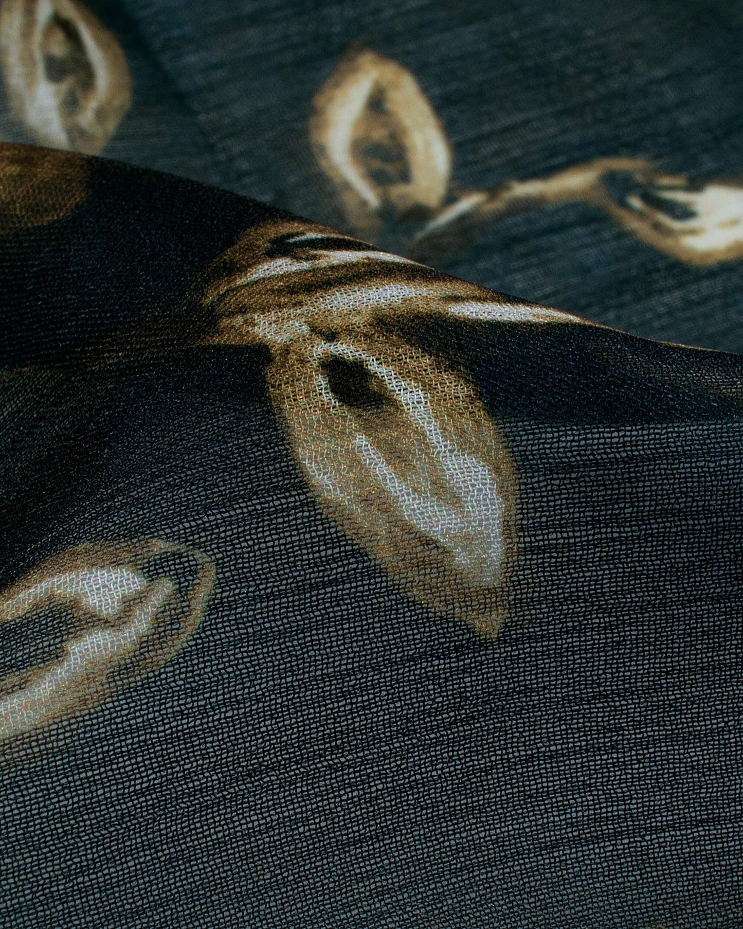 Olive Green And Navy Blue Chevron Pattern Digital Print Chiffon Dupatta With Tassels