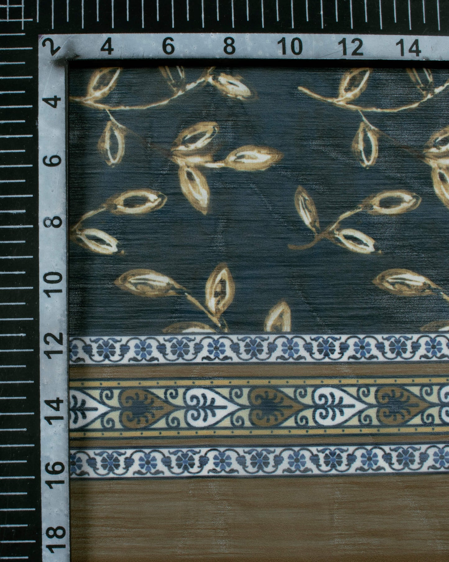 Olive Green And Navy Blue Chevron Pattern Digital Print Chiffon Dupatta With Tassels