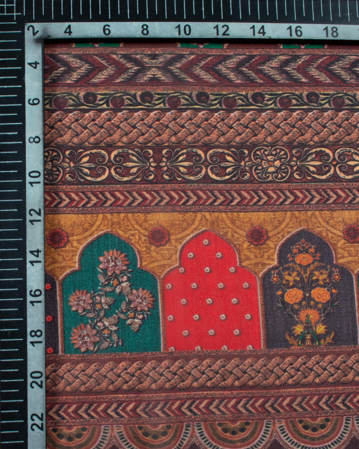 Maroon And Green Stripes Pattern Digital Print Georgette Dupatta With Tassels