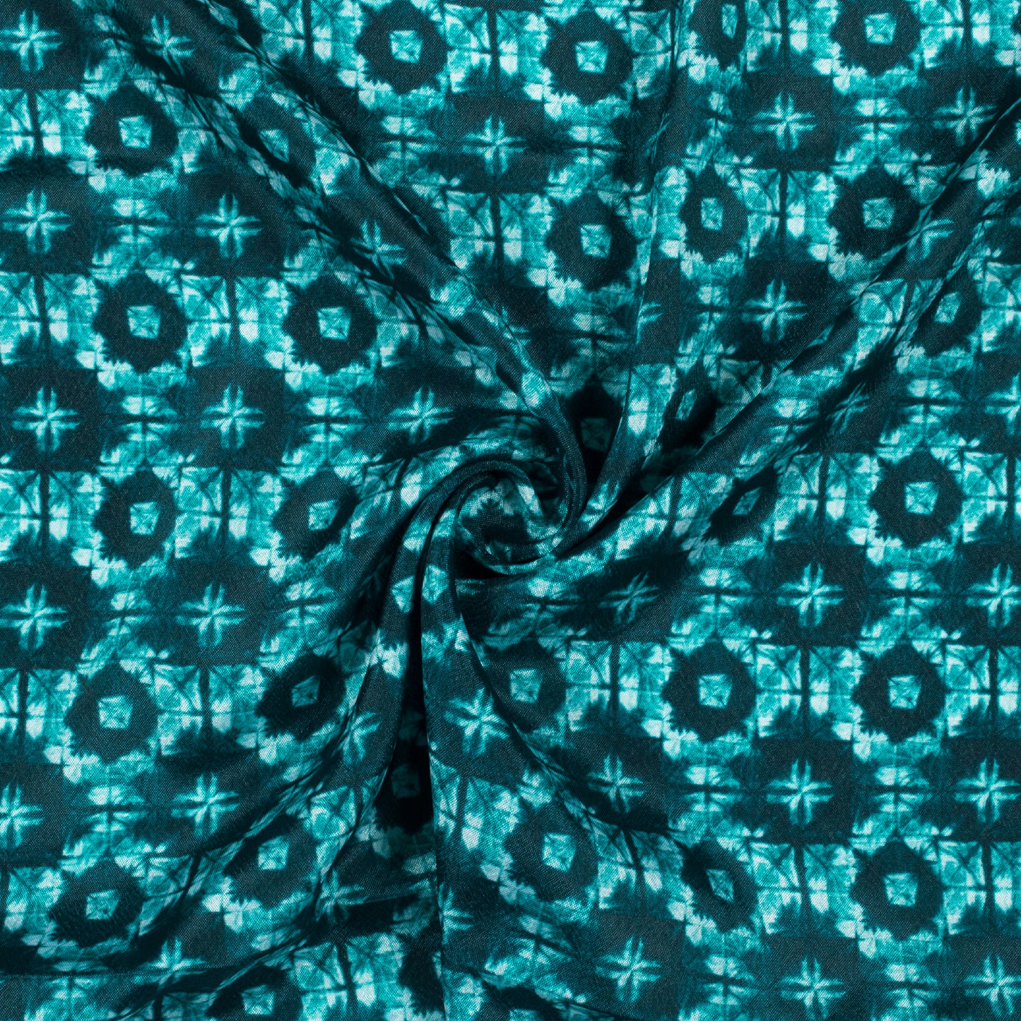 Teal Green Geometric Pattern Digital Print Crepe Silk Fabric