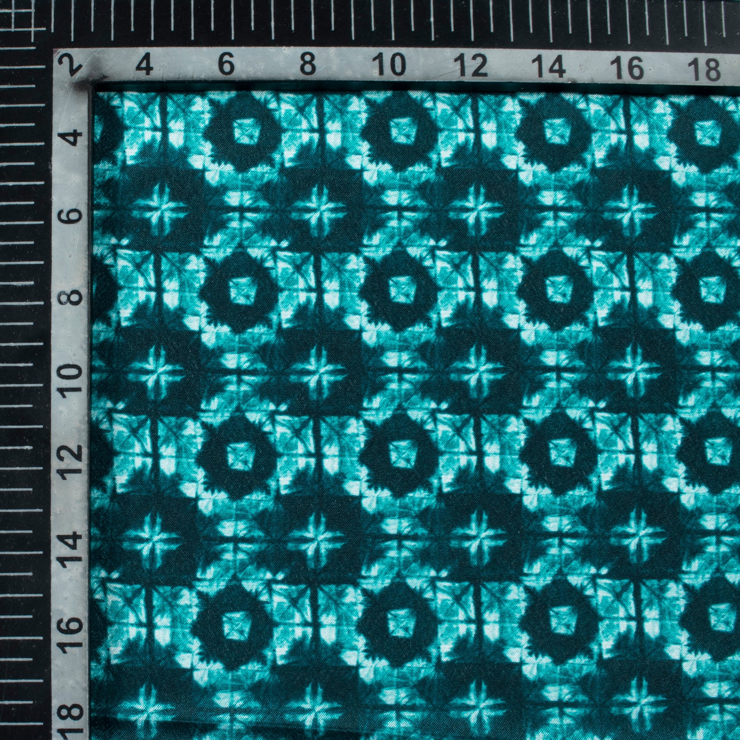 Teal Green Geometric Pattern Digital Print Crepe Silk Fabric