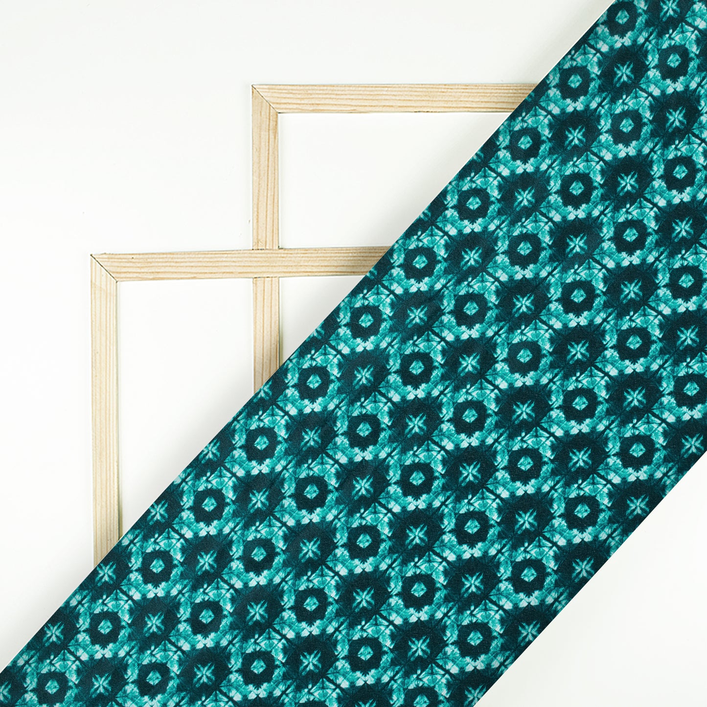 Teal Green Geometric Pattern Digital Print Crepe Silk Fabric