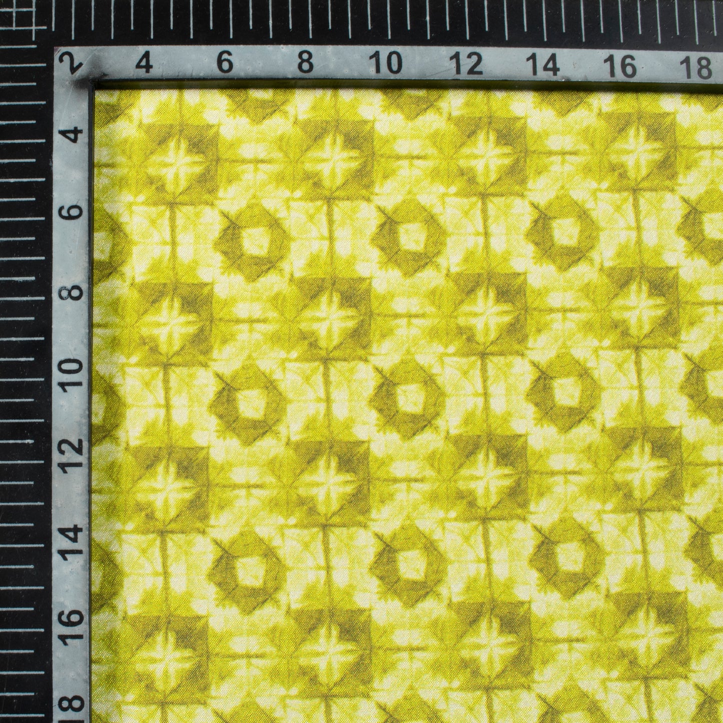 Olive Green Geometric Pattern Digital Print Crepe Silk Fabric