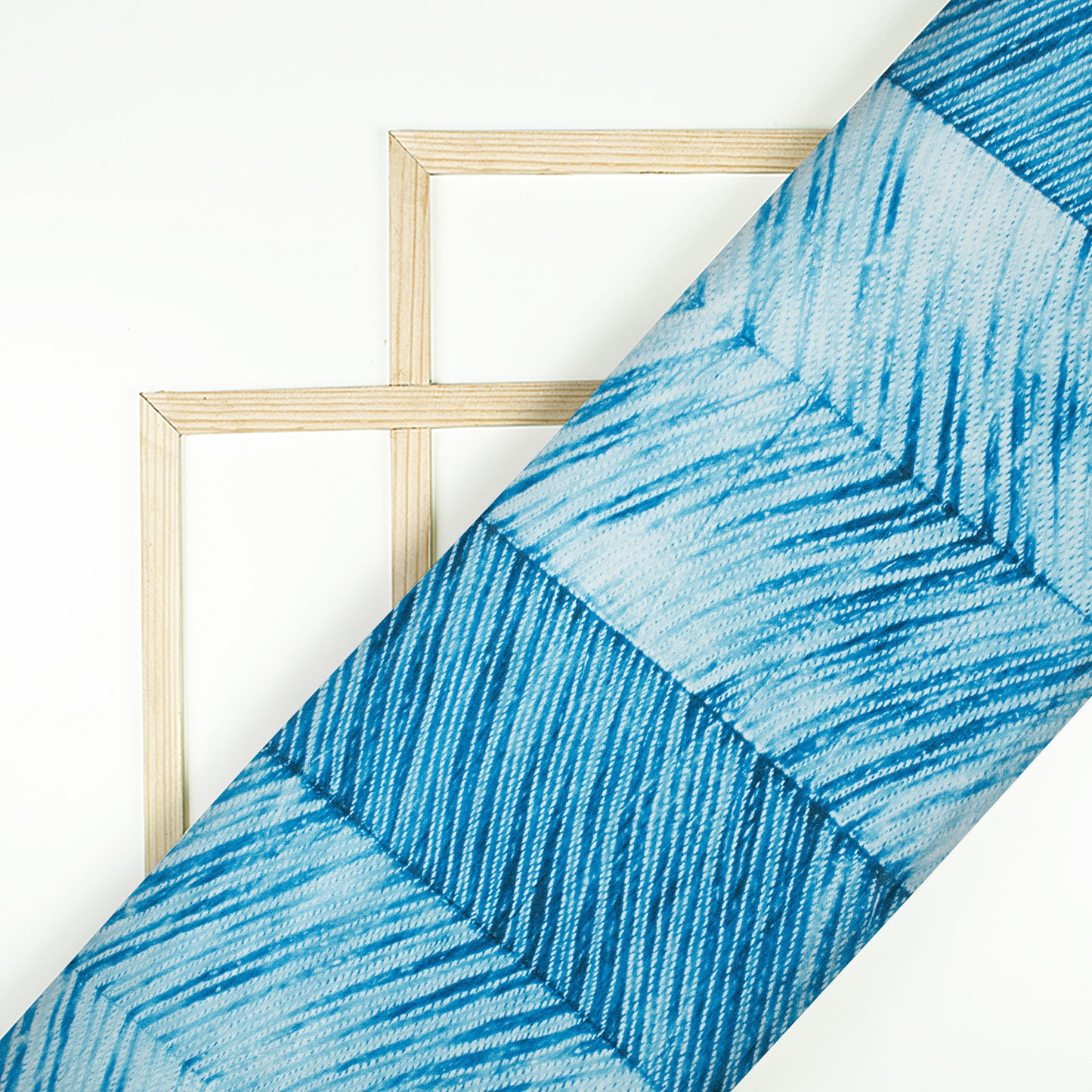 Prussian Blue Chevron Pattern Digital Print Crepe Silk Fabric