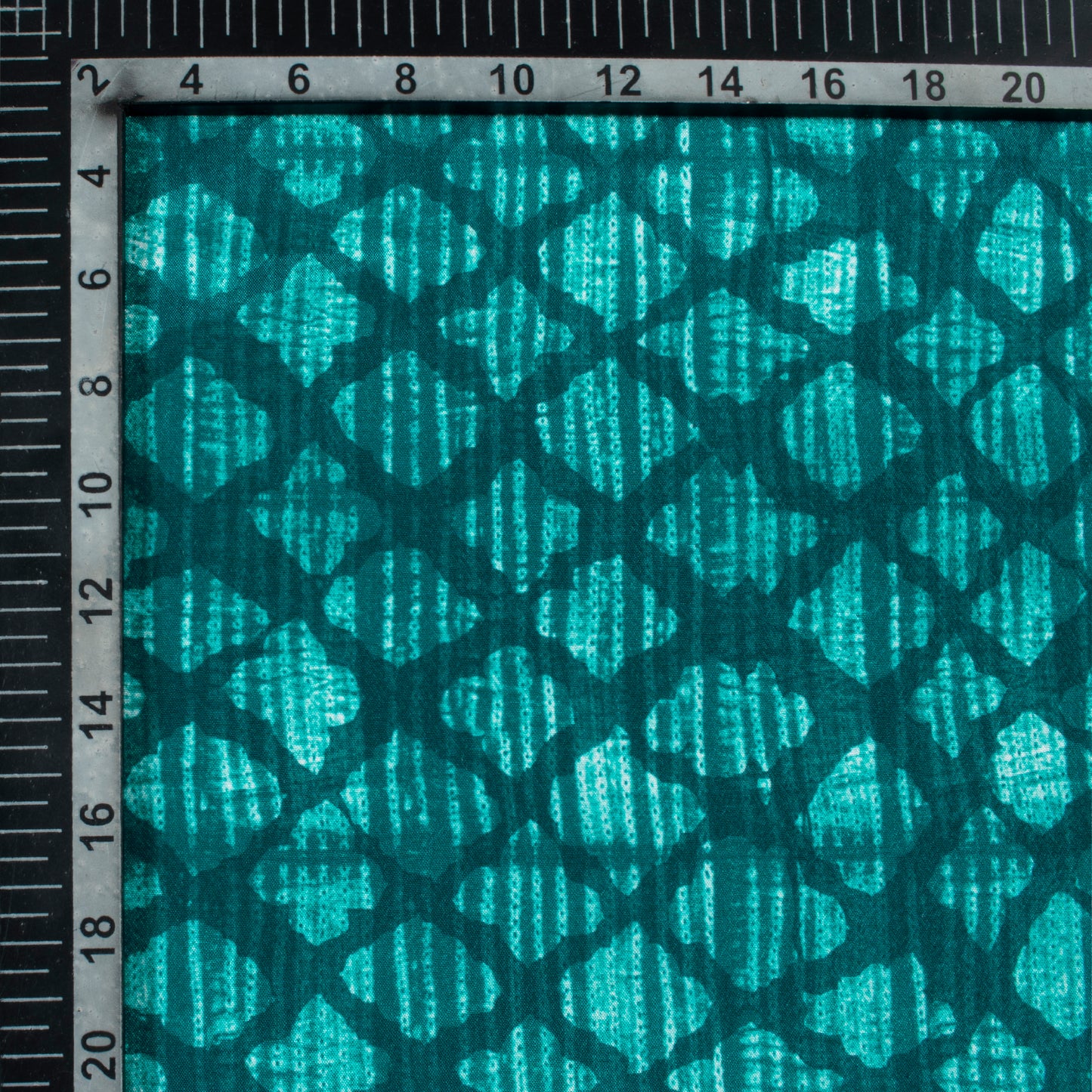 Teal Green Geometric Pattern Digital Print Crepe Silk Fabric