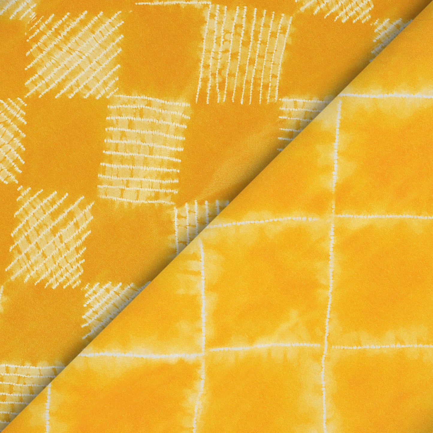 Amber Yellow Shibori Pattern Digital Print Crepe Silk Fabric