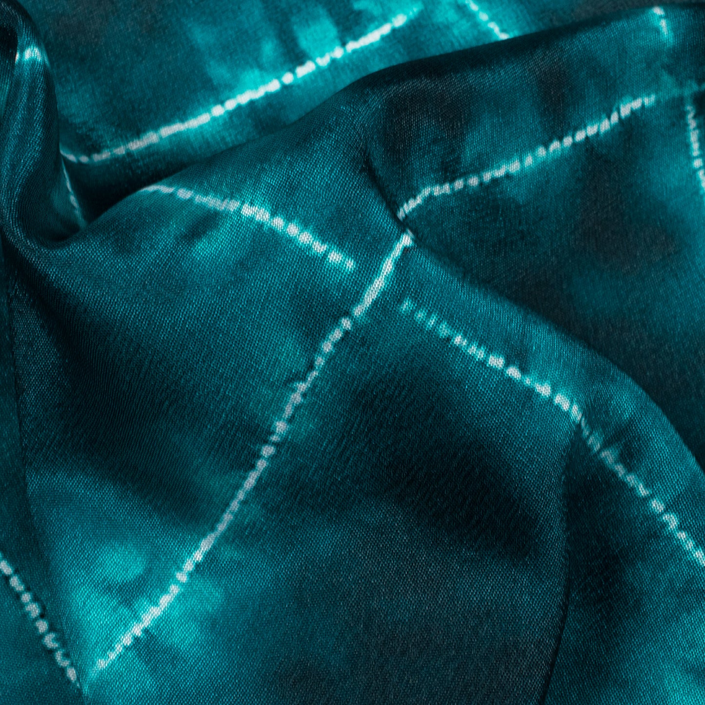 Dark Teal Green Shiiborii Pattern Digital Print Crepe Silk Fabric